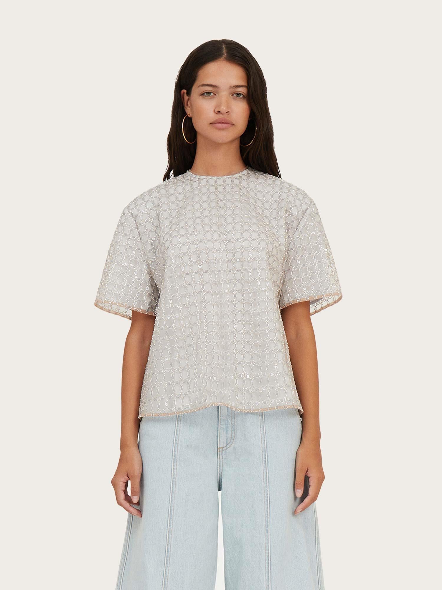 Beaded Oversized Top - Doeskin