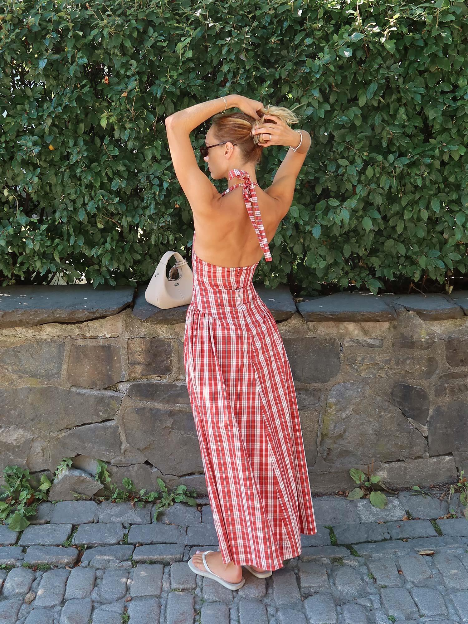 Del Ros Midi Dress - Ines Check Terra Rosso