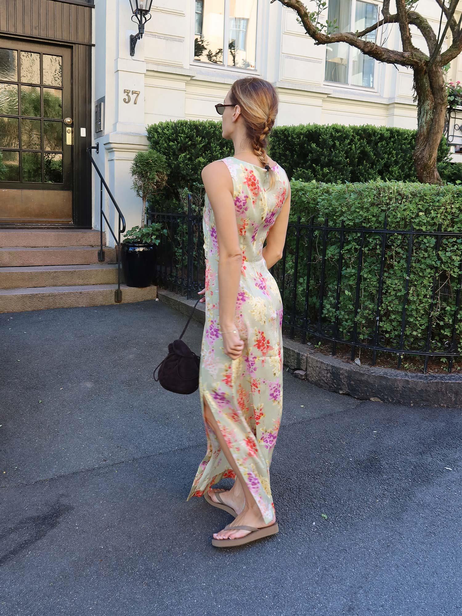 Shiny Sleeveless Dress - Vintage bouquet