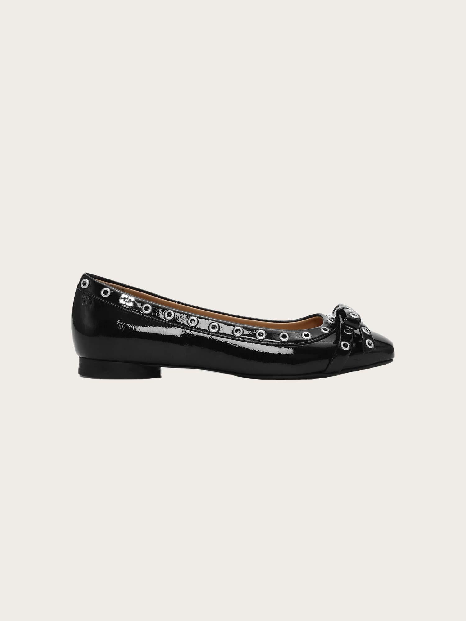 Eyelets Bow Ballerina Naplack - Black