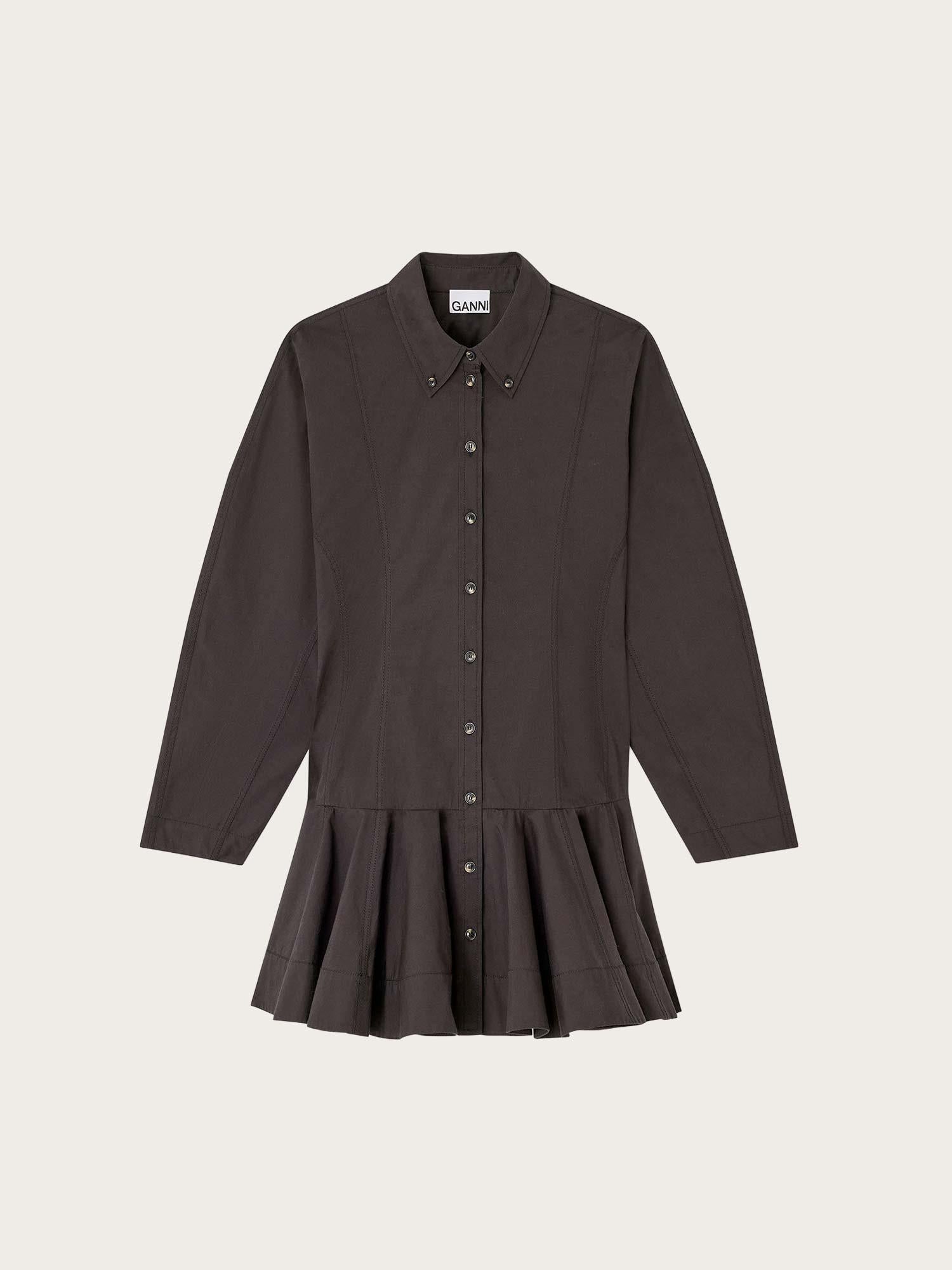 Stretch Cotton Buttoned Mini Dress - Black