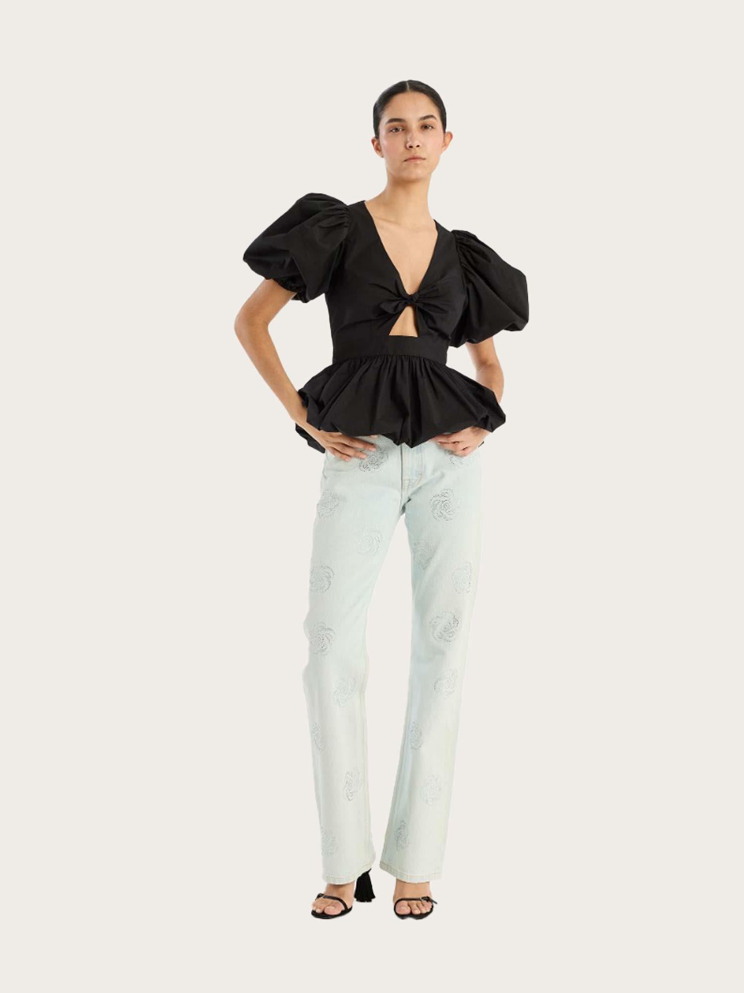 Washed Twill Stud Jeans - Light Blue Denim