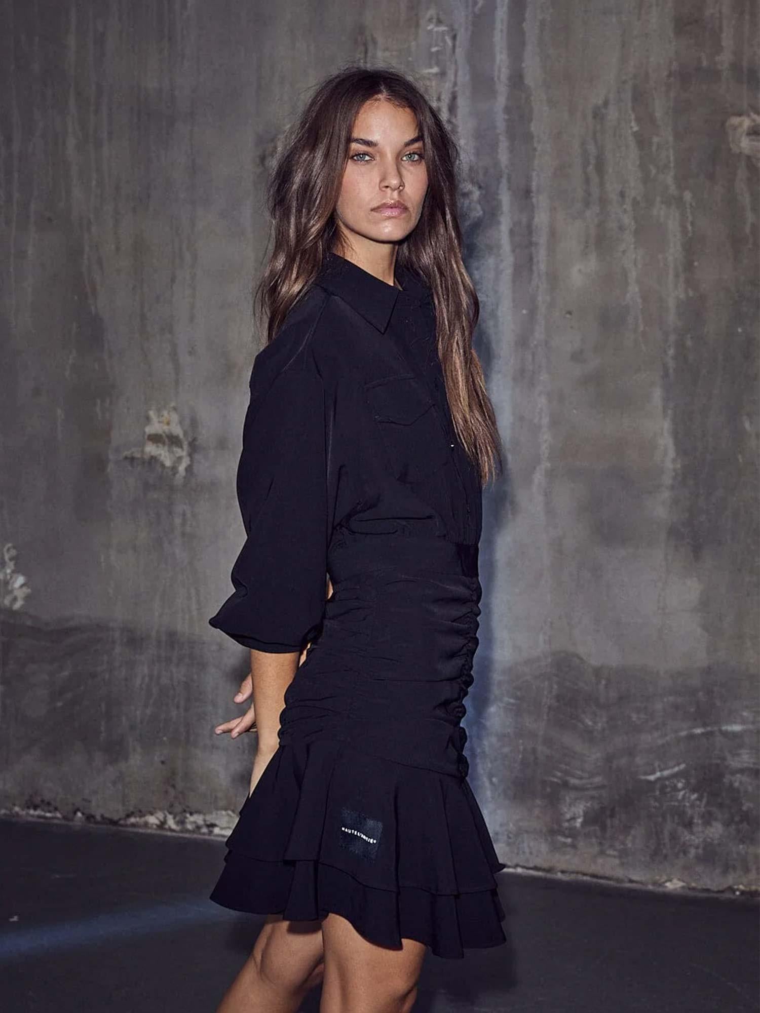 Satari Gather Shirt Dress - Black