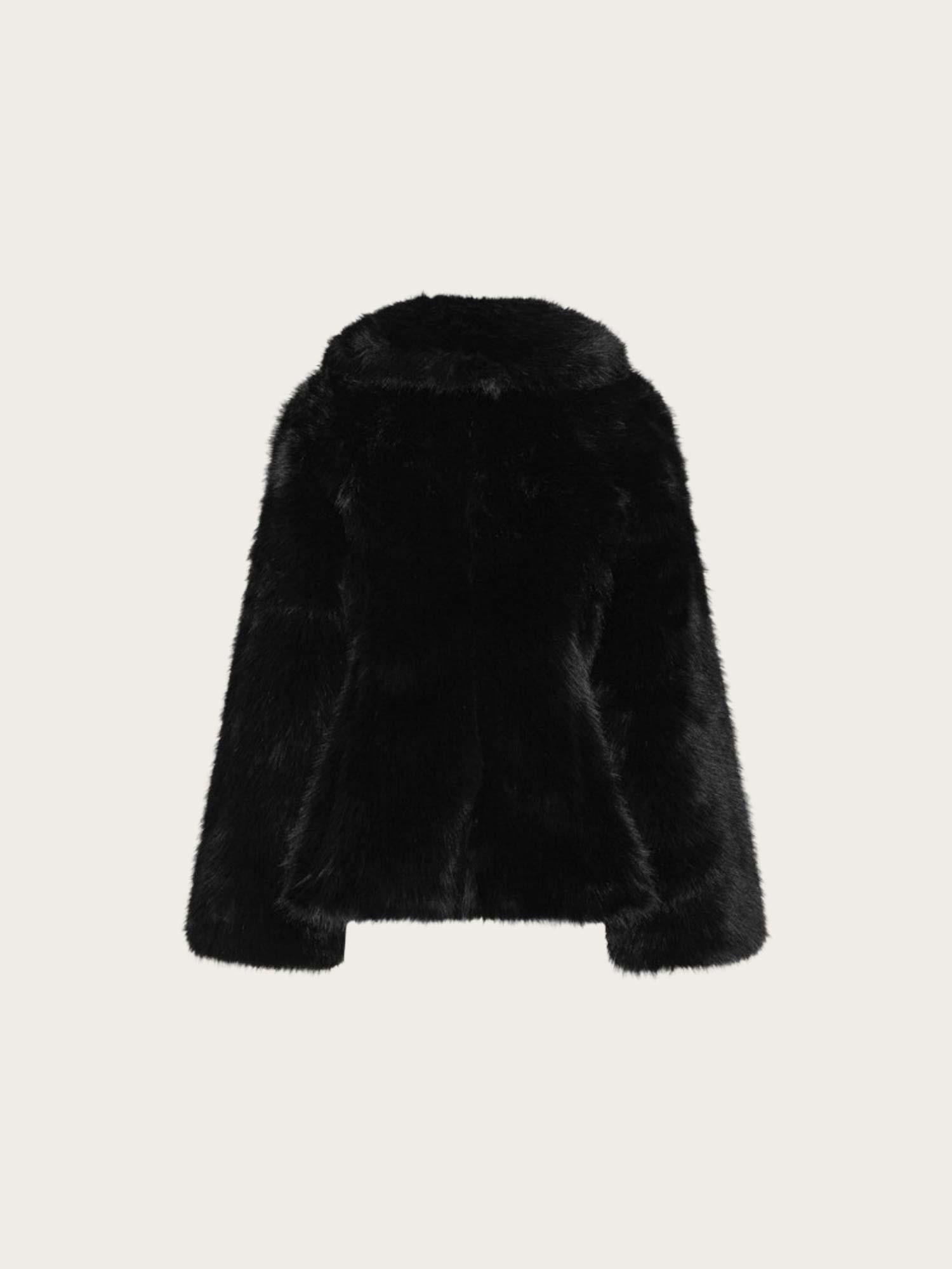Faux Fur Flared Jacket - Black