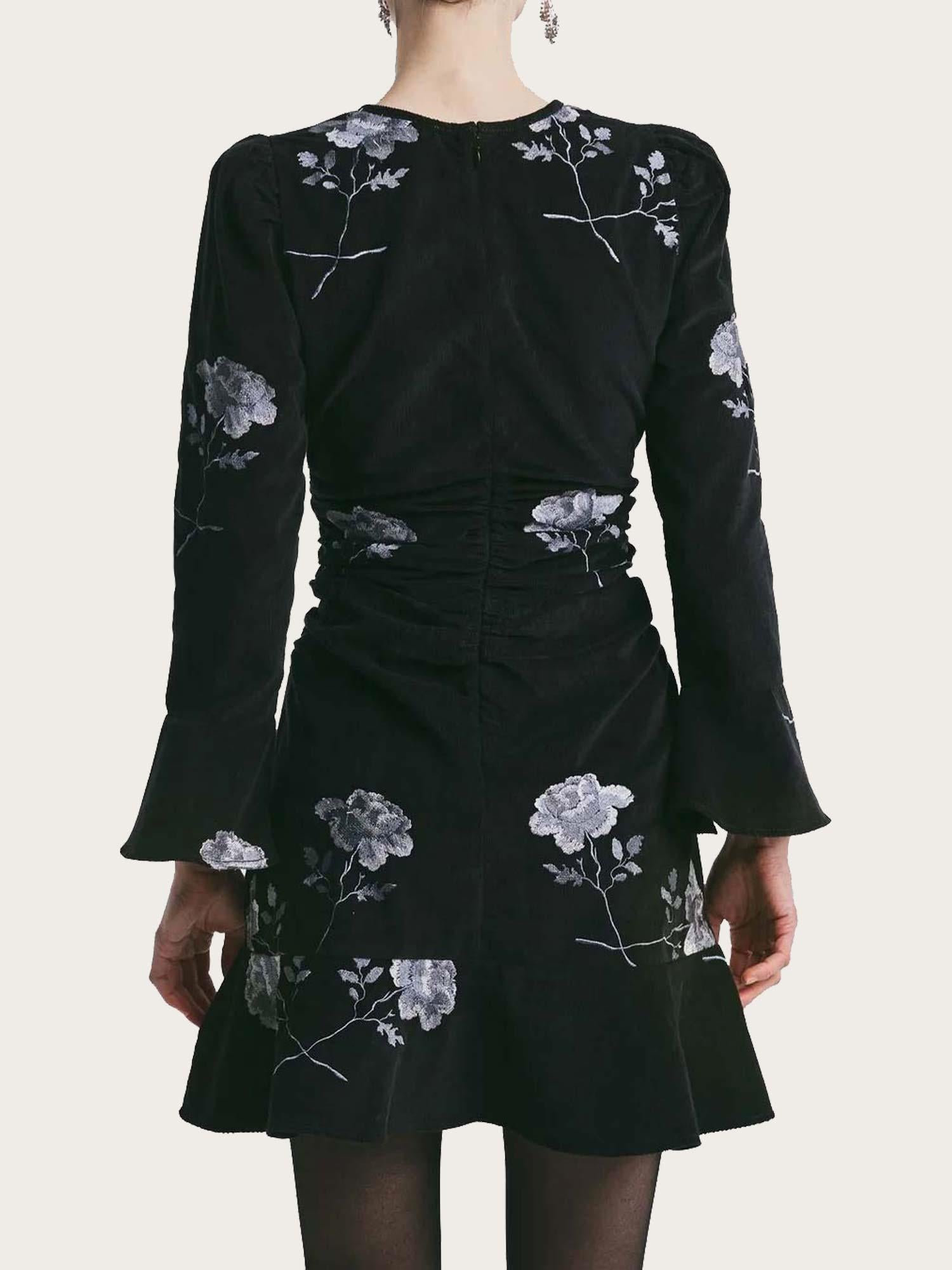 Cord Flounce Dress - Black