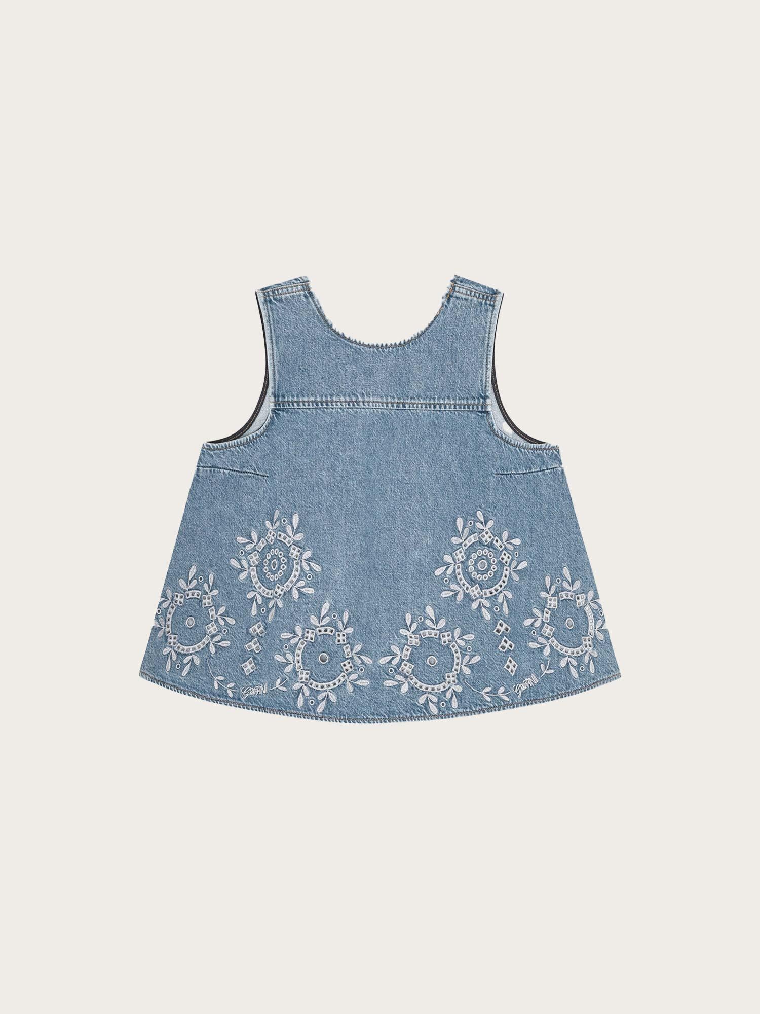 Broderie Anglaise Denim Top - Light Blue Stone