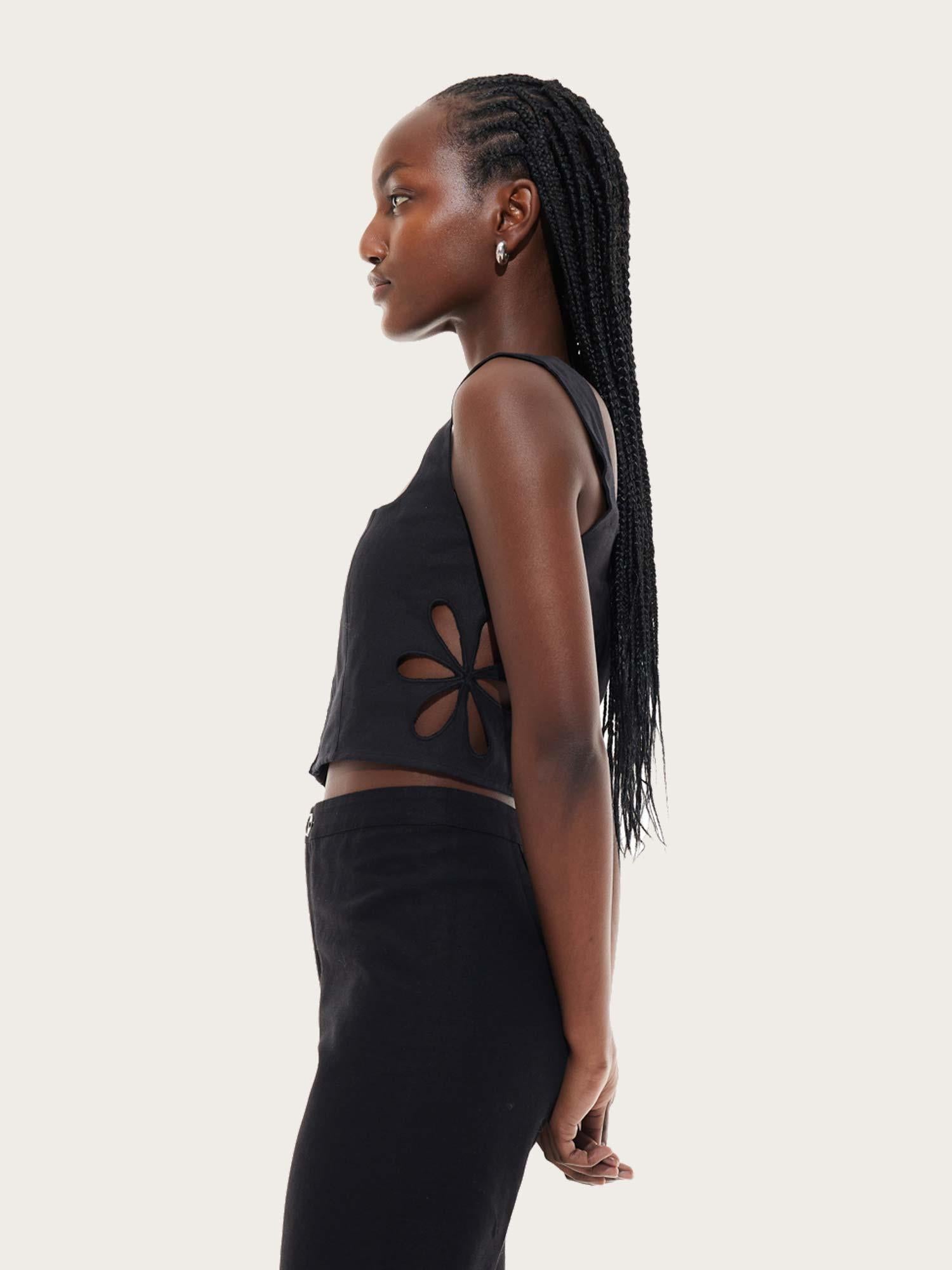 Flower Cut-out Bustier Top - Noir