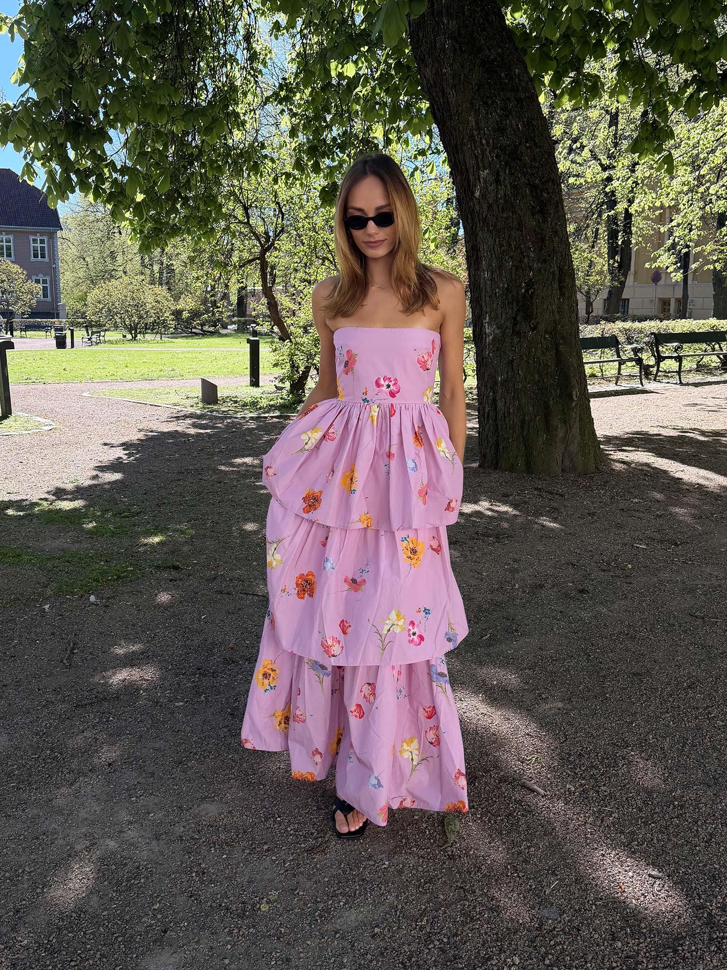 Cotton Taffeta Bandeau Dress - Pink Bloom