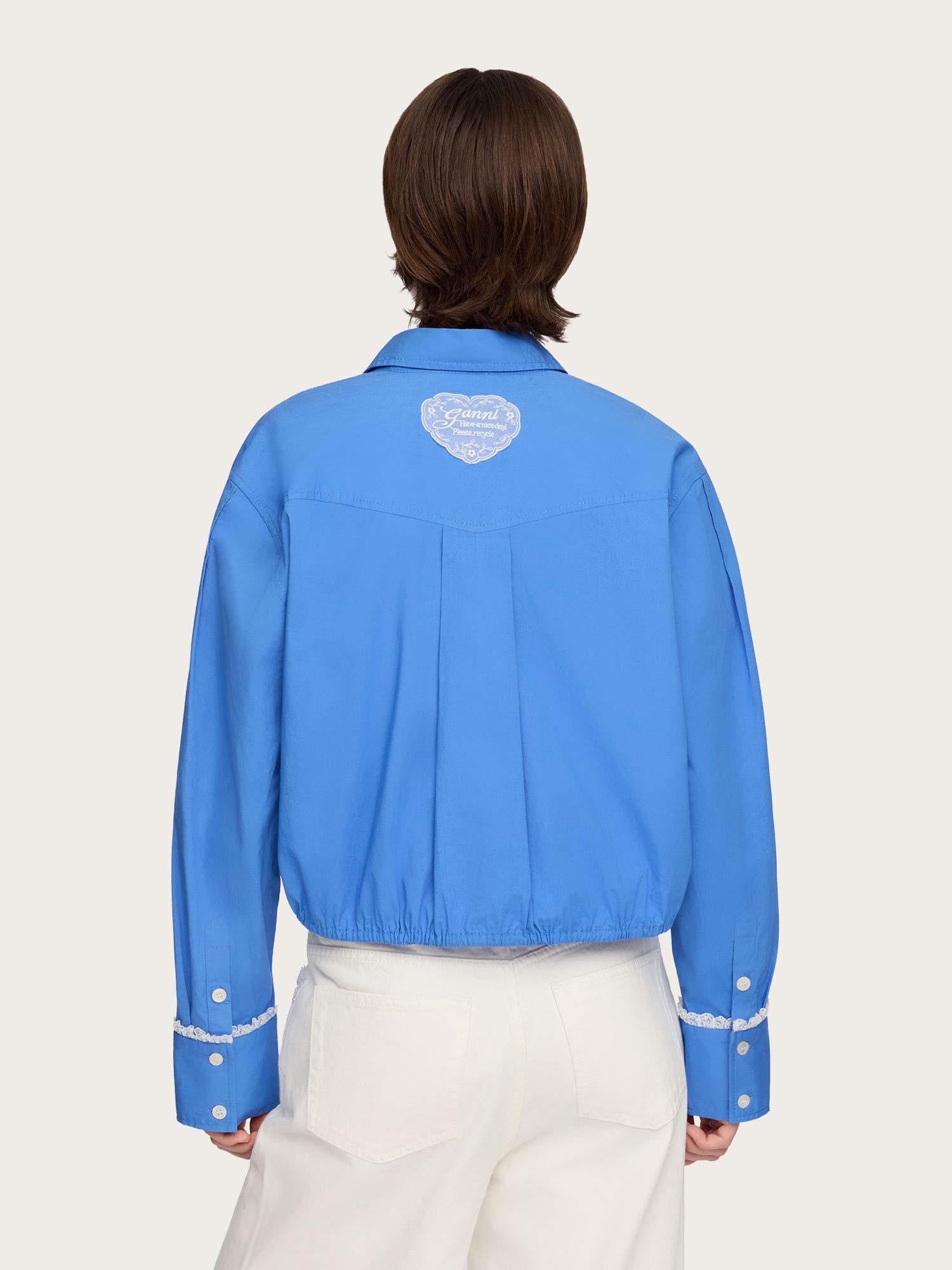 Stretch Cotton Cropped Bowling Shirt - Marina