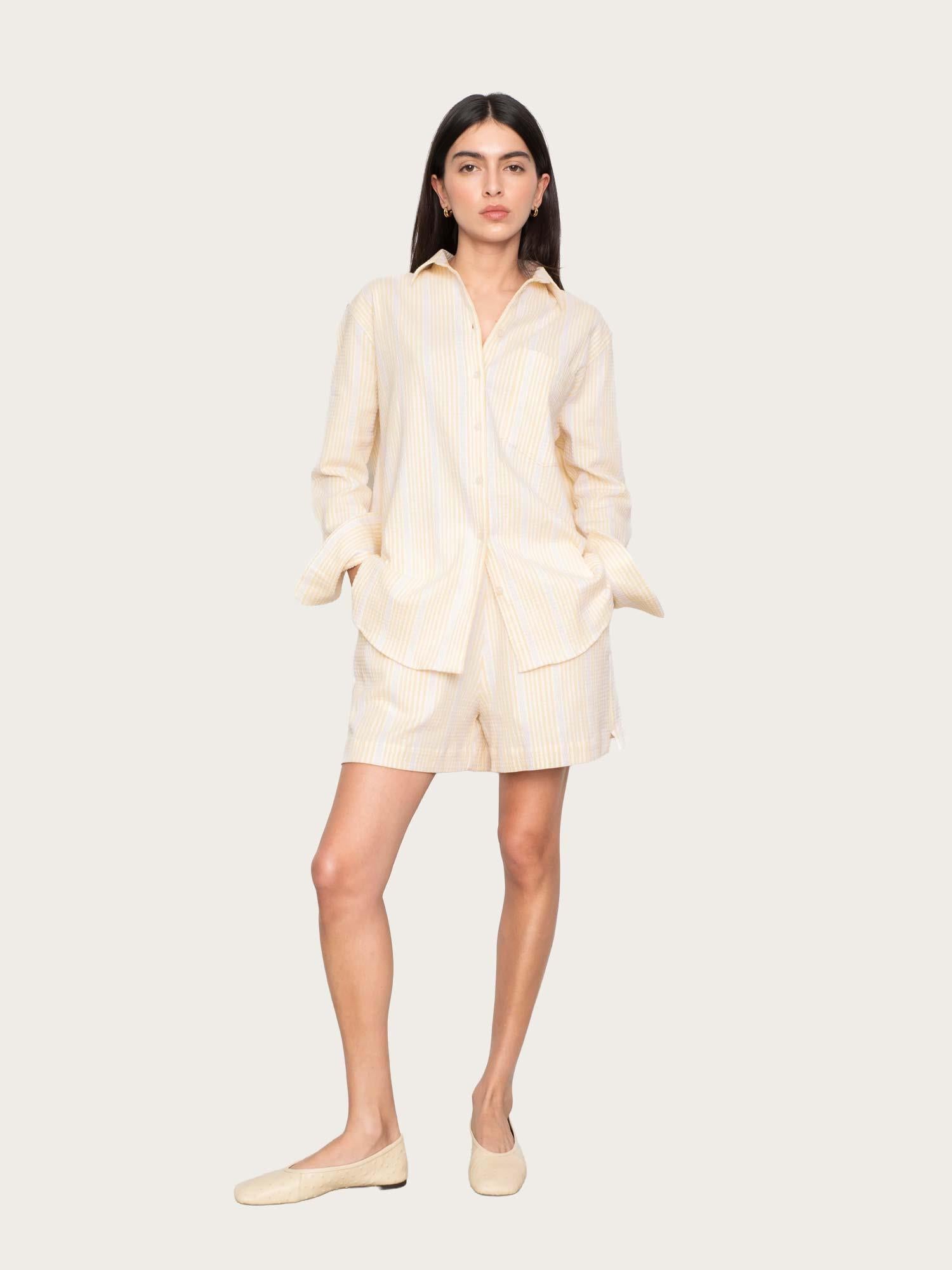 Bibi Crepe Shirt - Light Yellow Stripe