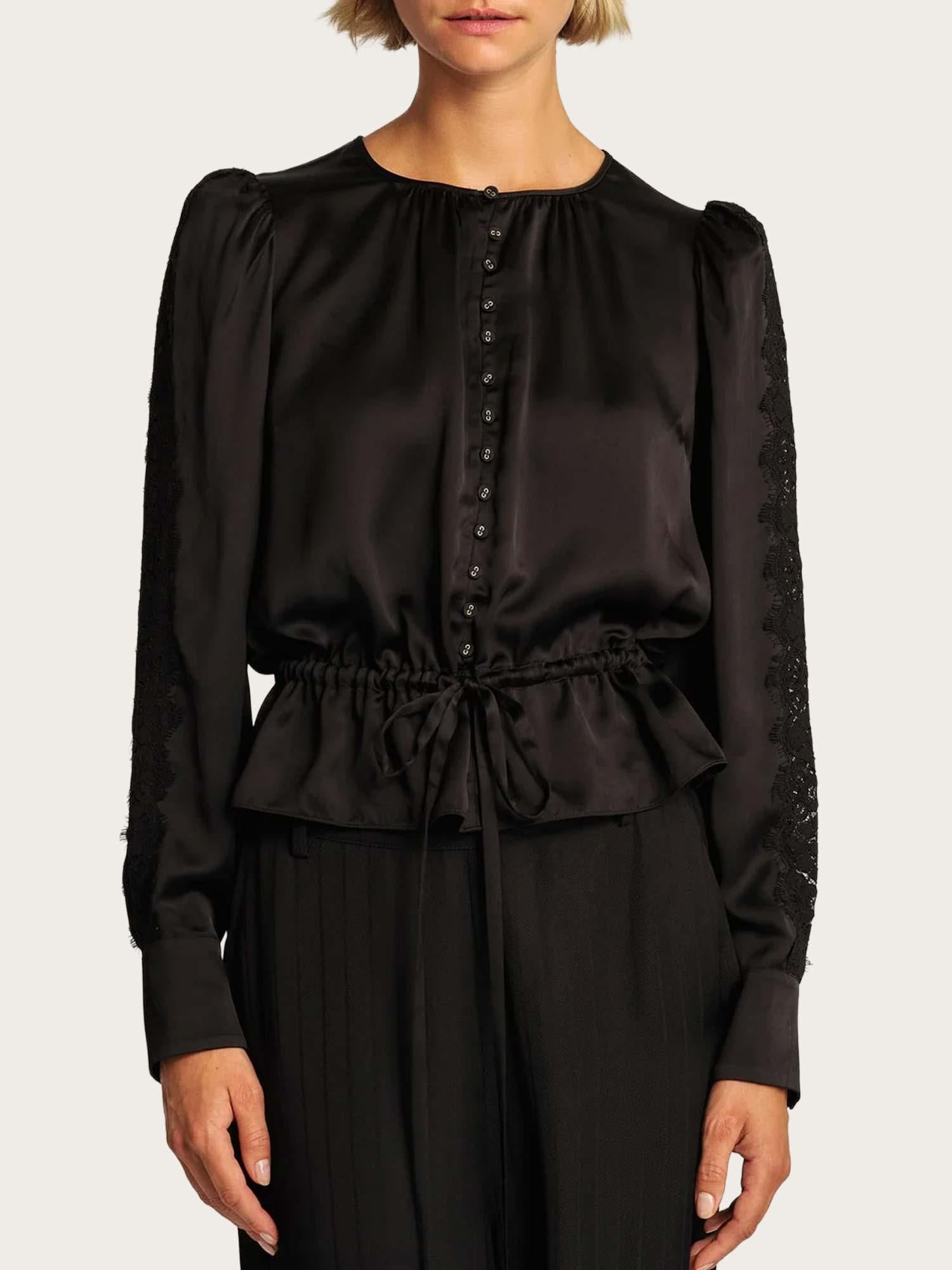Satin Tie Blouse - Black