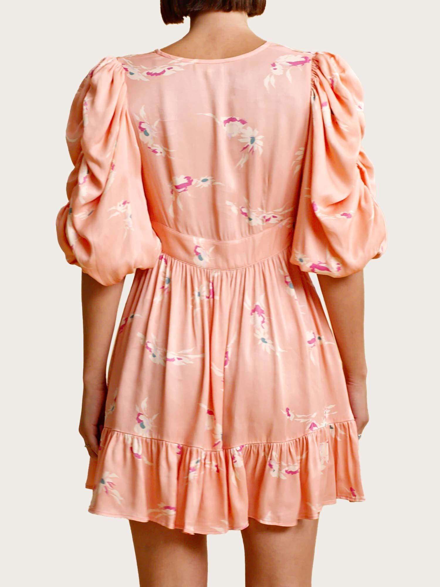 Crepe Satin Puffed Mini Dress - Flowing Flowers