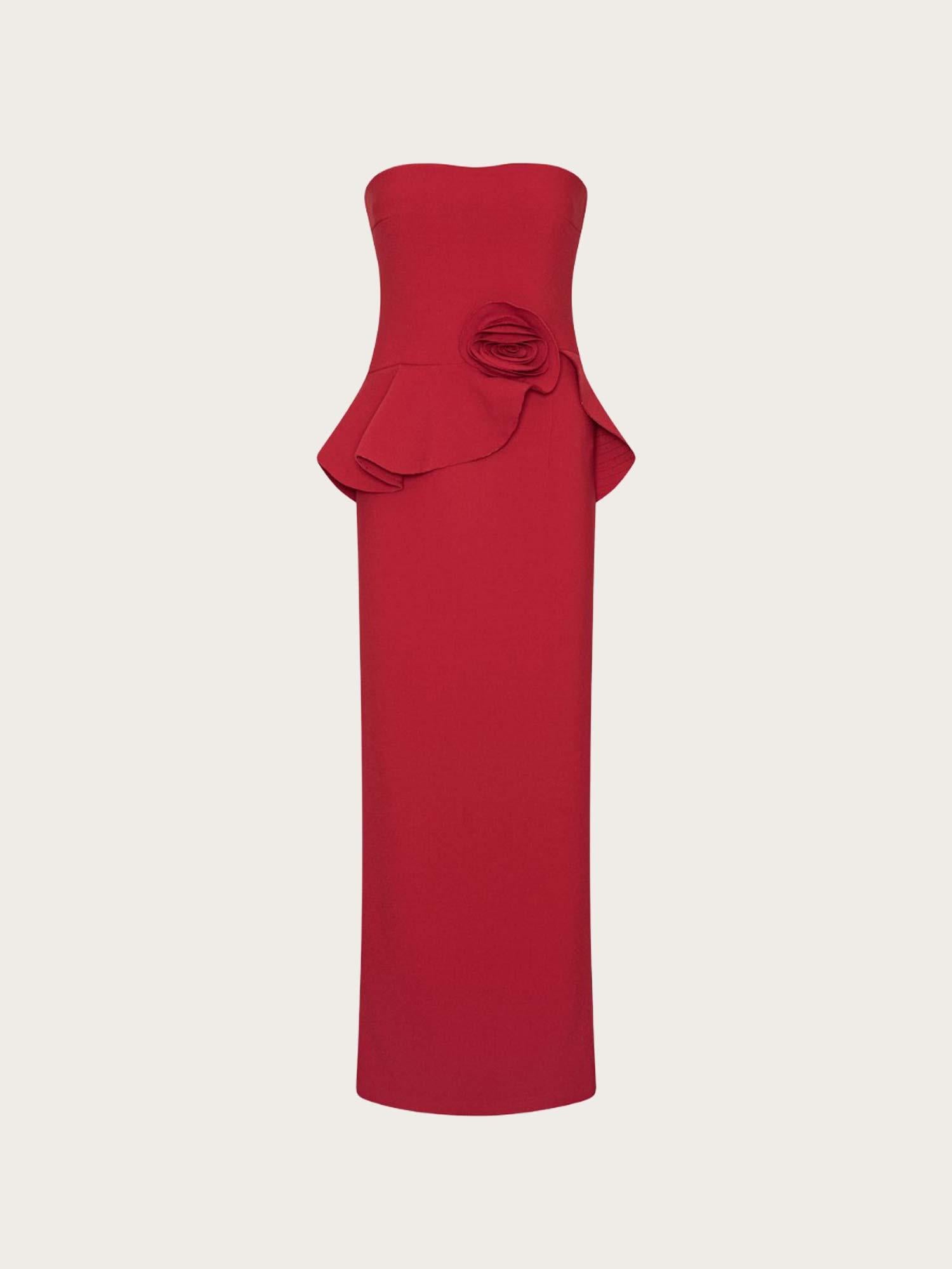 Long Flower Strapless Dress - Scooter red