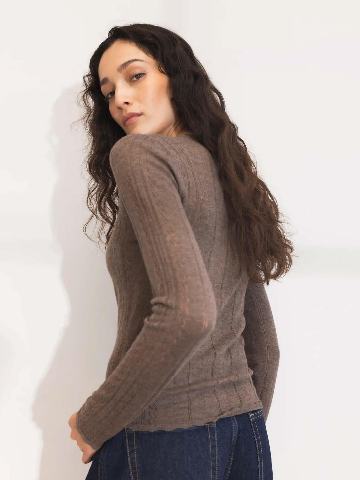 Safir Knit Top - Dark Taupe Melange