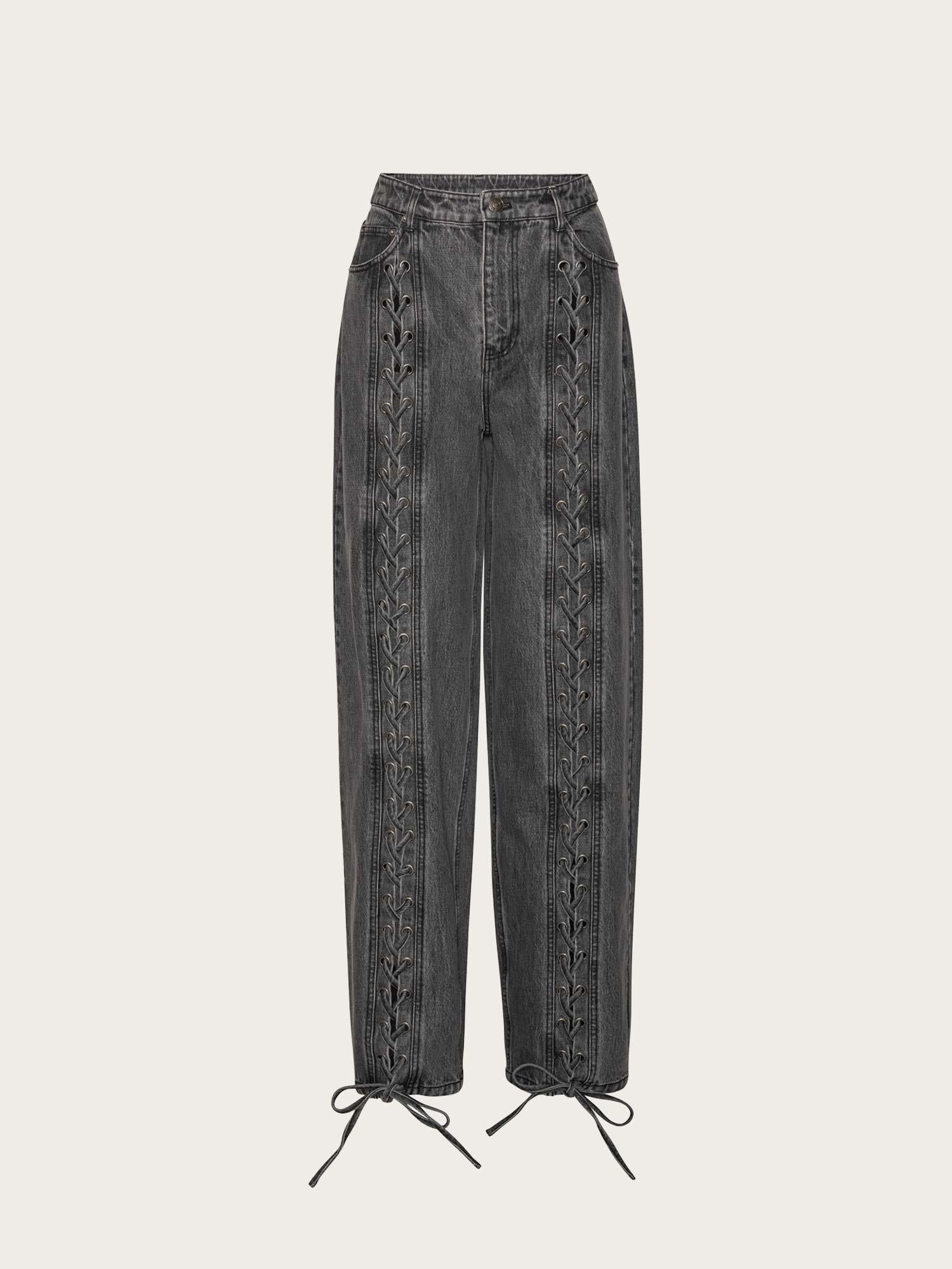 Denim Laced Leg Pants - Black