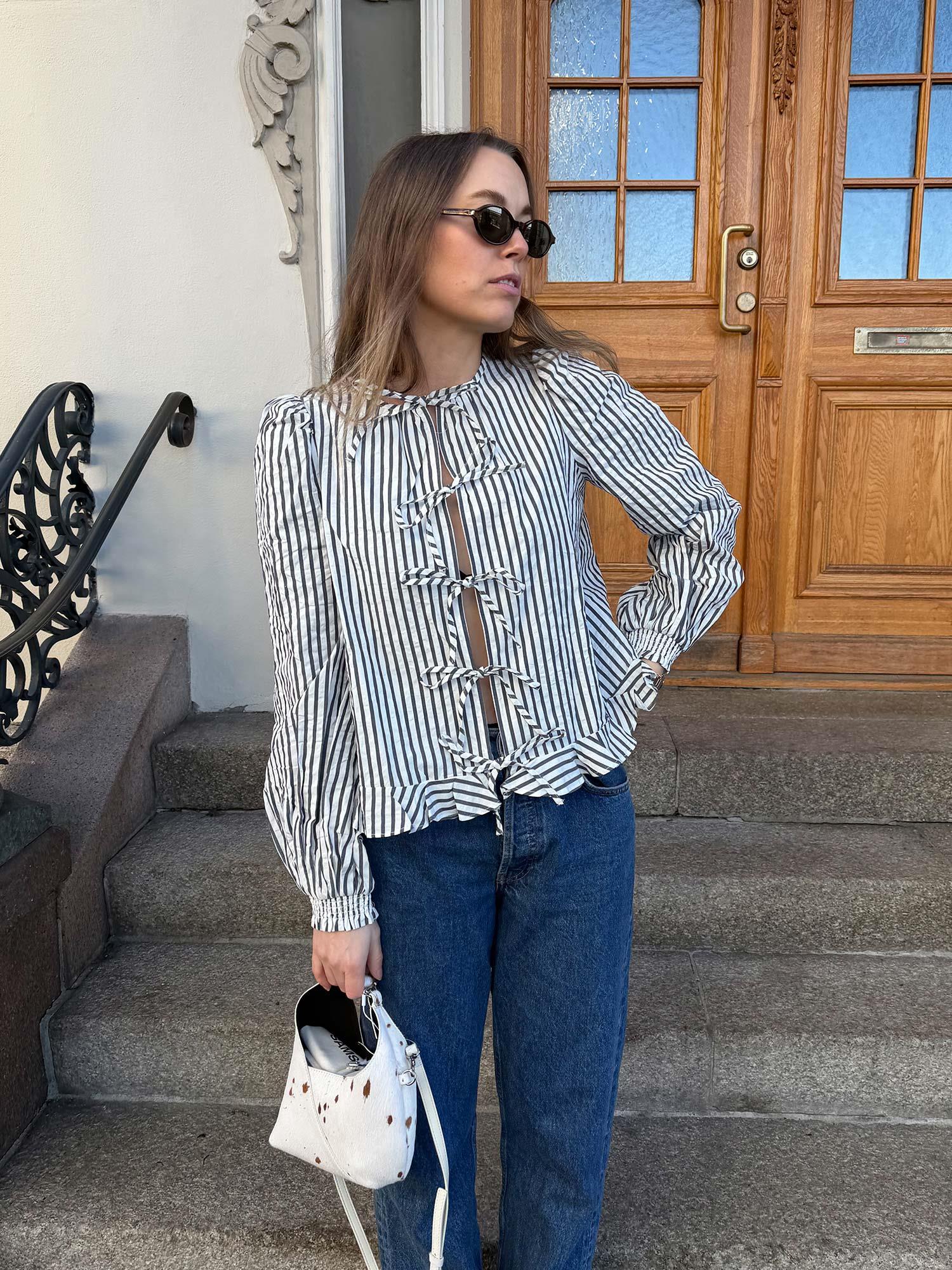 Seersucker Bow Blouse - Marine Stripe