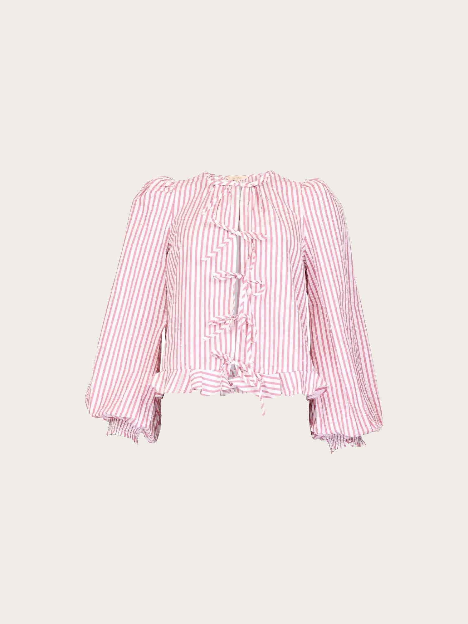 Seersucker Bow Blouse - Pink Stripe