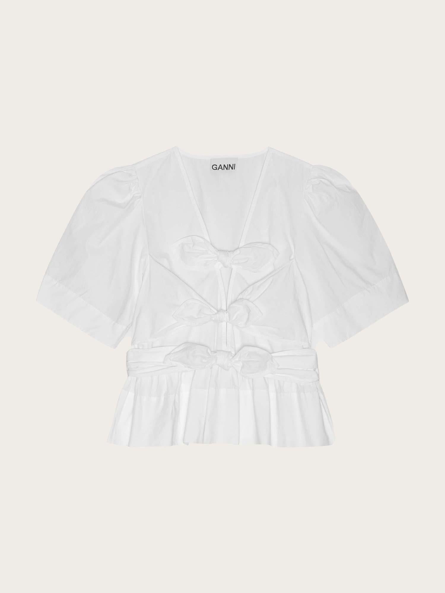 Washed Stretch Cotton Tie Strap Blouse - Bright White