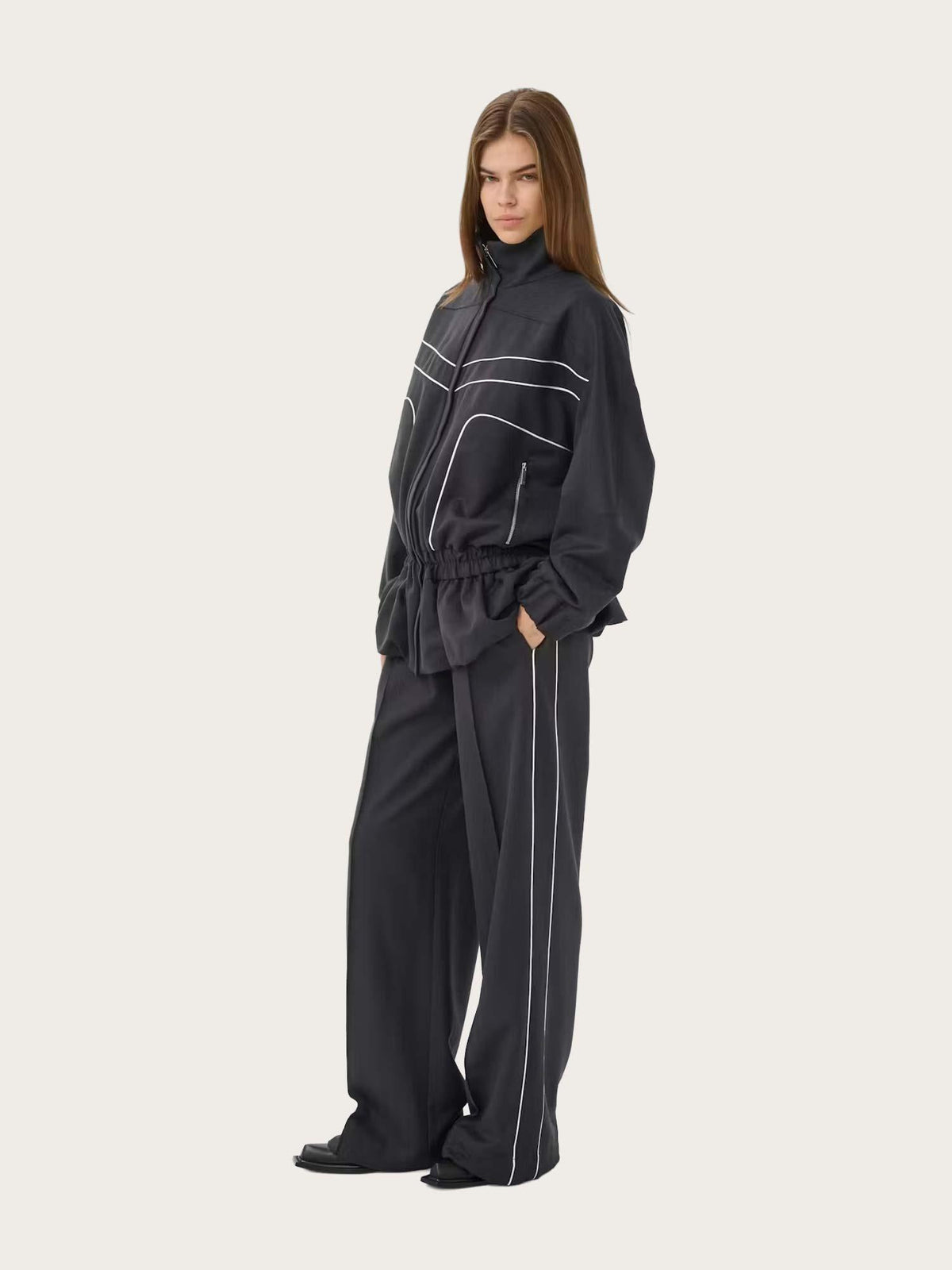 Alezia HW Pants - Grey Herringbone