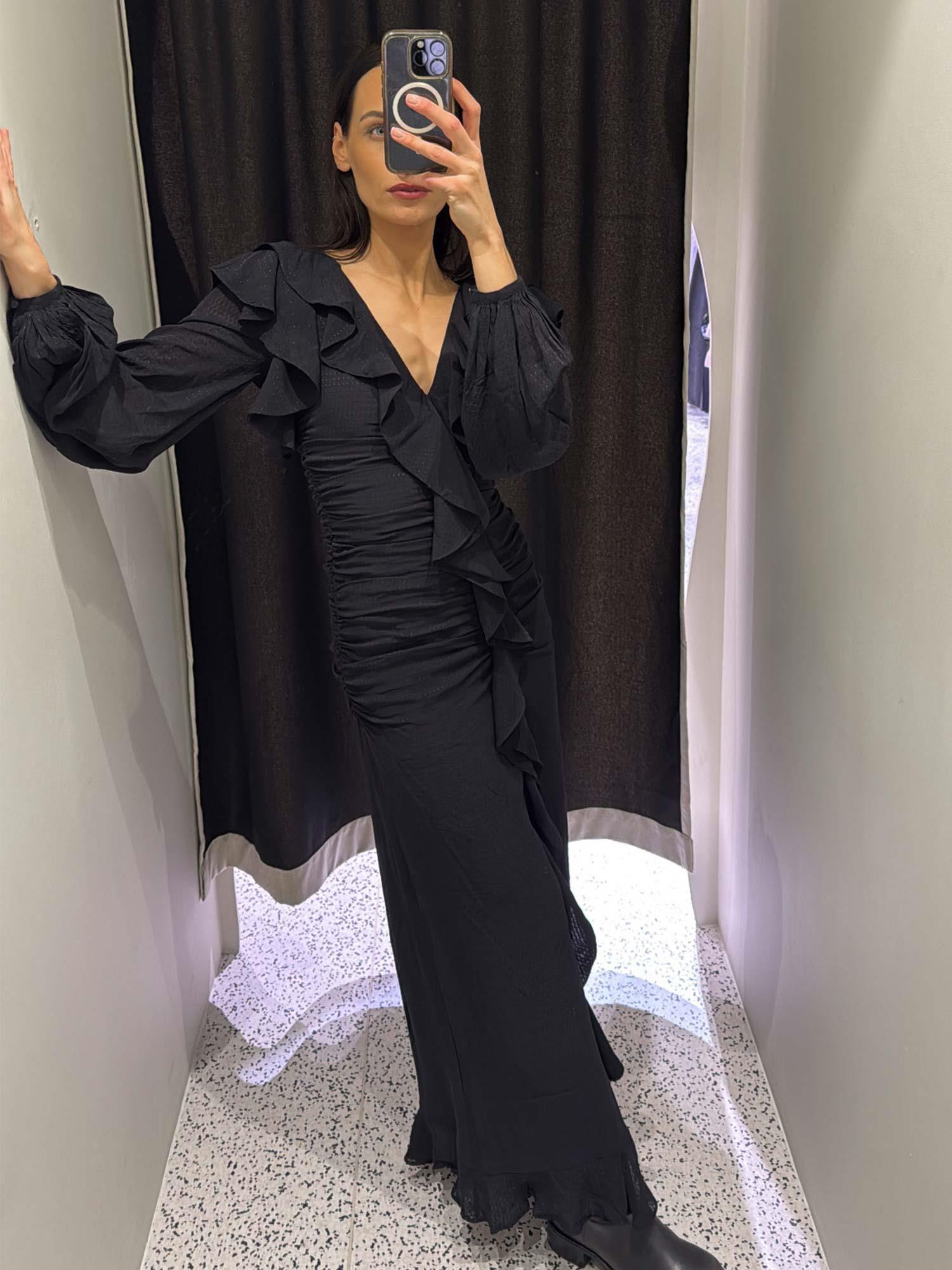 Georgette Rouching Dress - Black