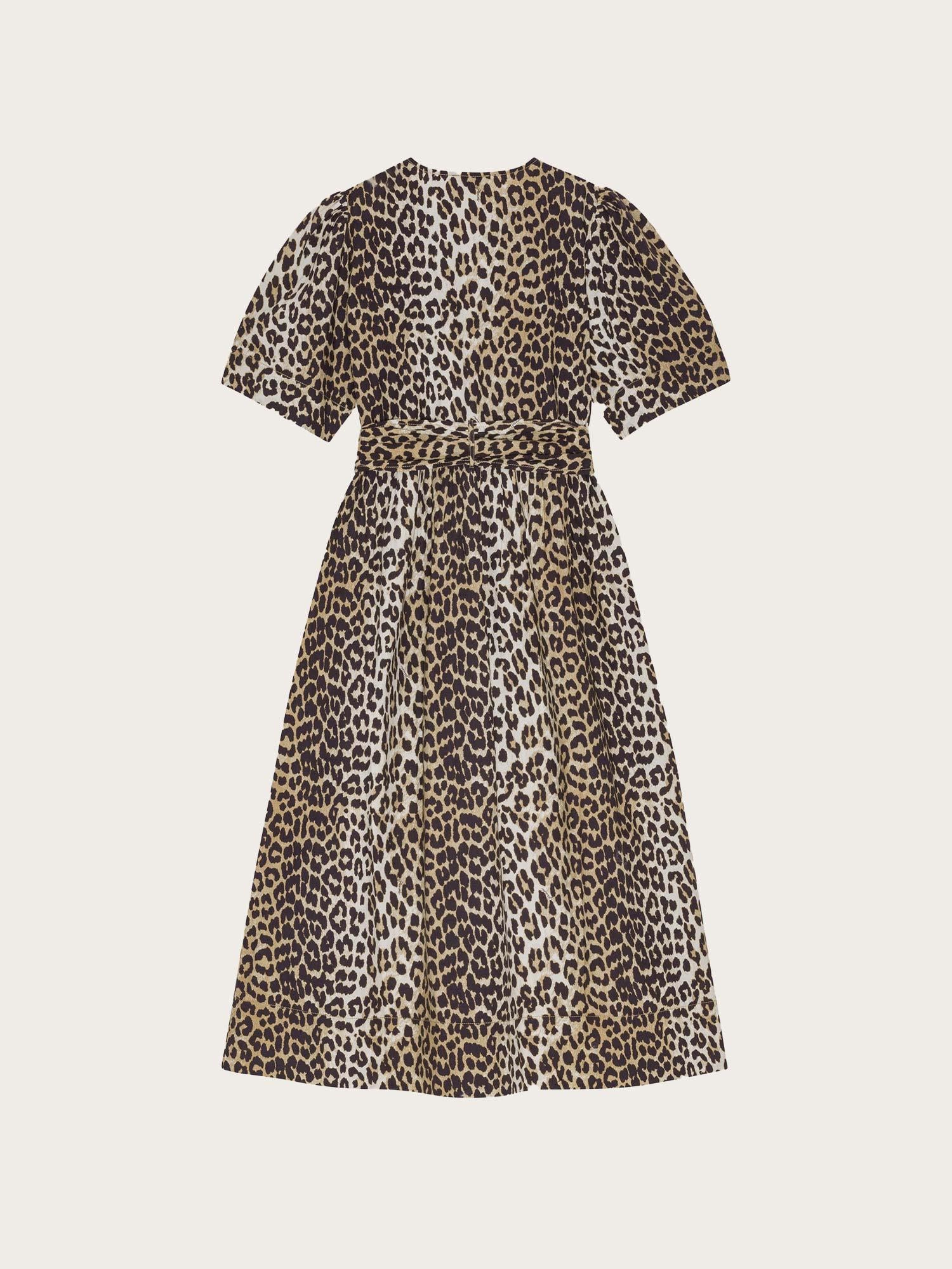 Printed Cotton Tie Strap Midi Dress - Leopard