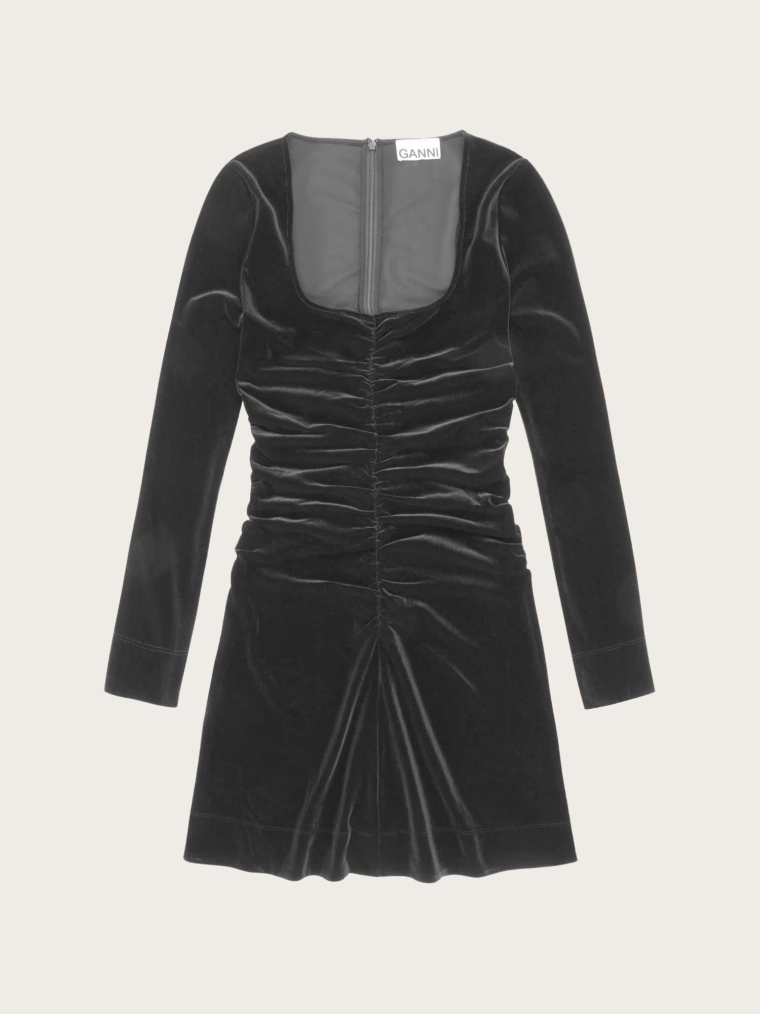 Velour Jersey Crossover Ruched Mini Dress - Black