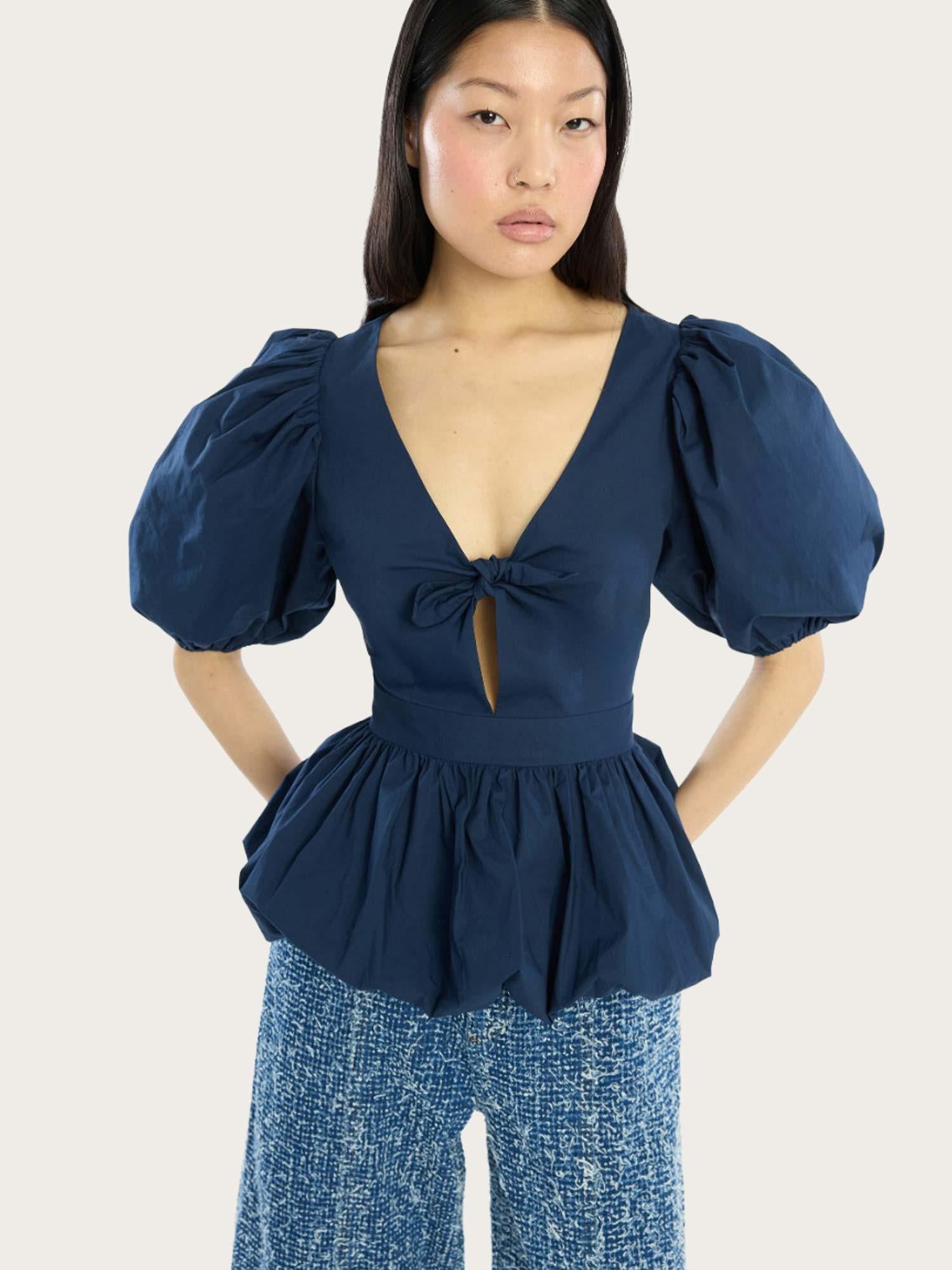 Puff Sleeve Bubble Top - Navy Blazer