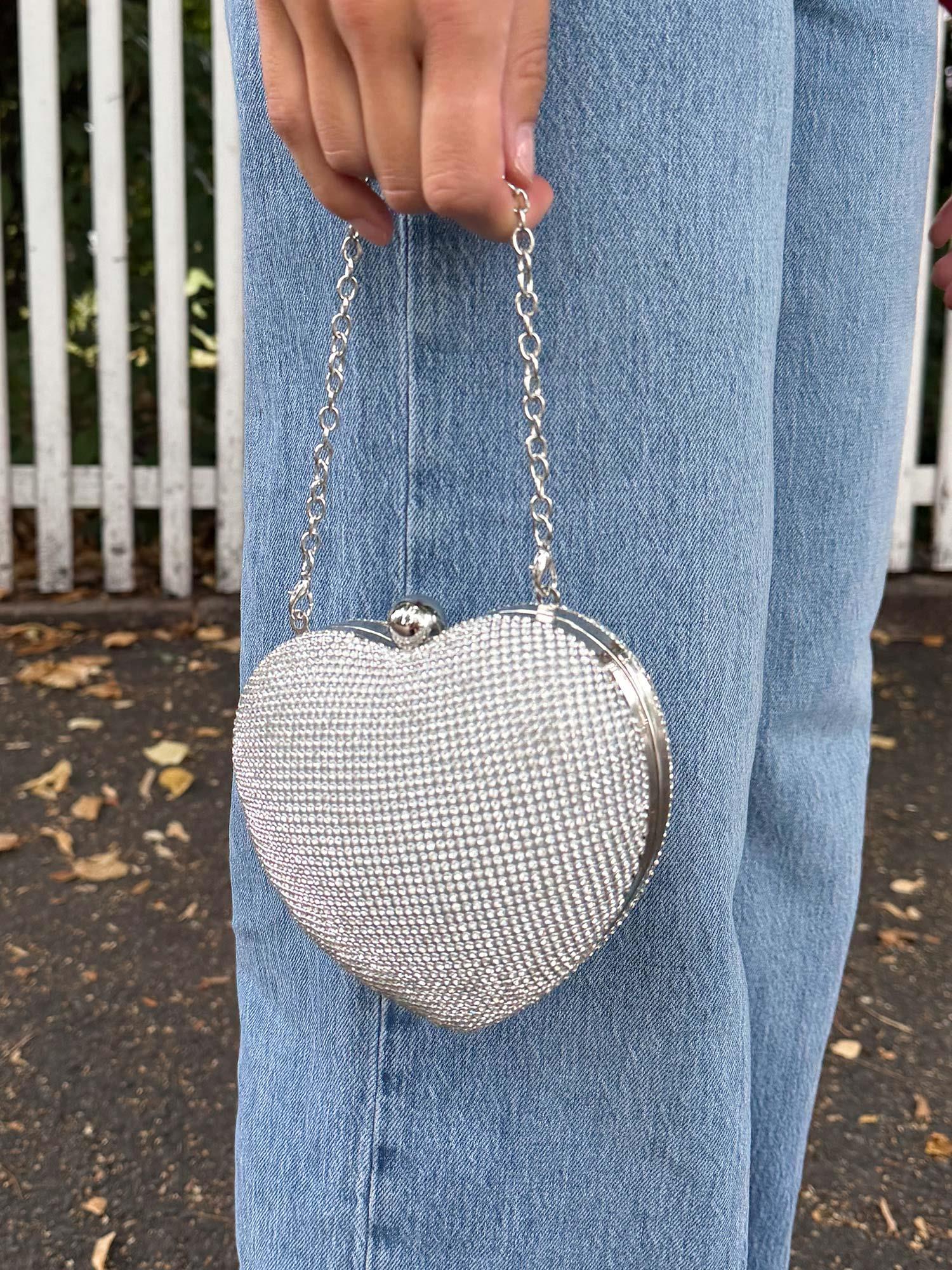 Heart Case Rhinestone - Shiny Silver