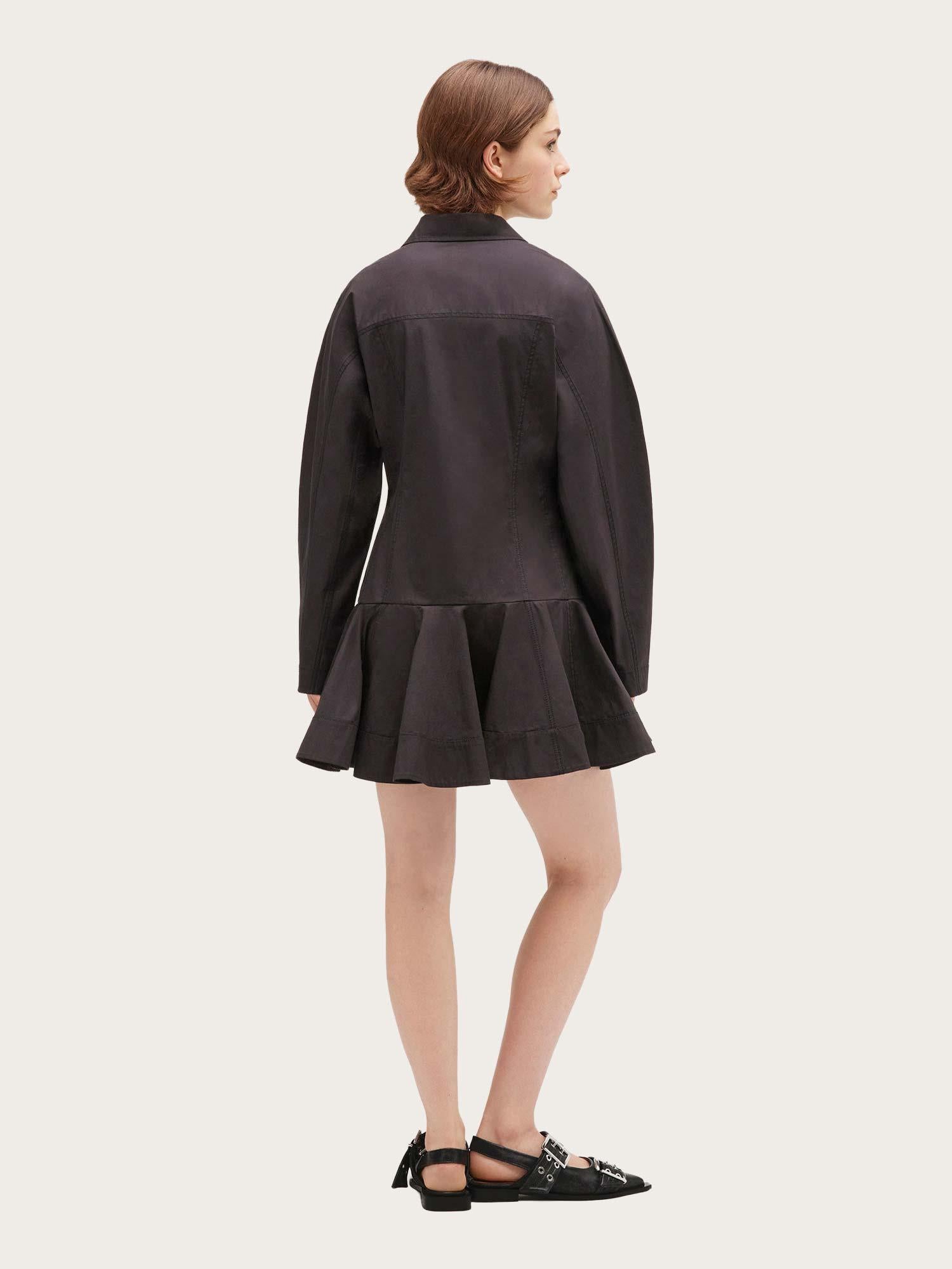 Stretch Cotton Buttoned Mini Dress - Black