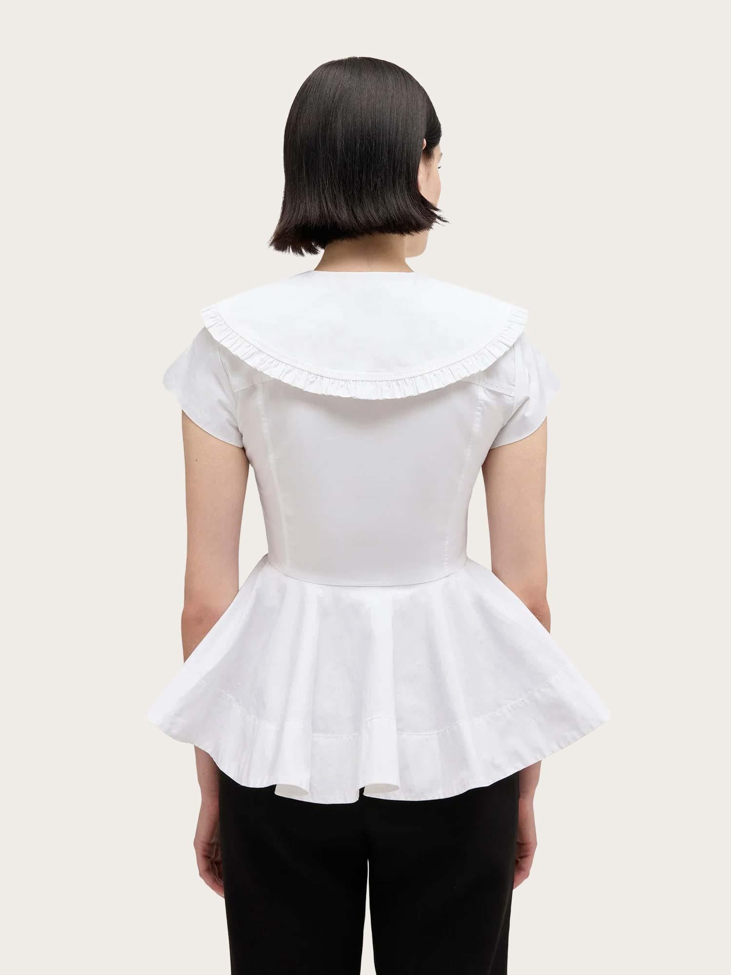 Stretch Cotton Peter Pan Collar Shirt - Bright White