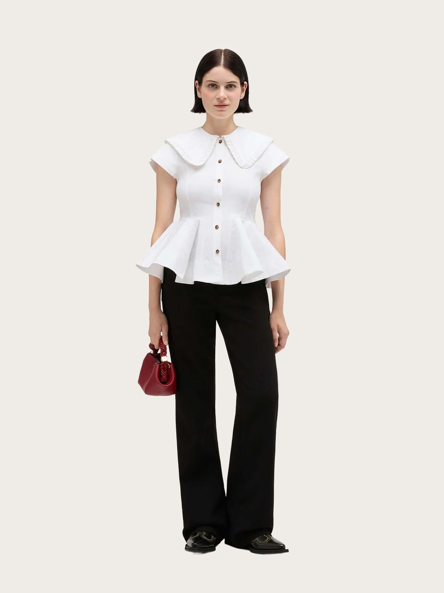 Stretch Cotton Peter Pan Collar Shirt - Bright White