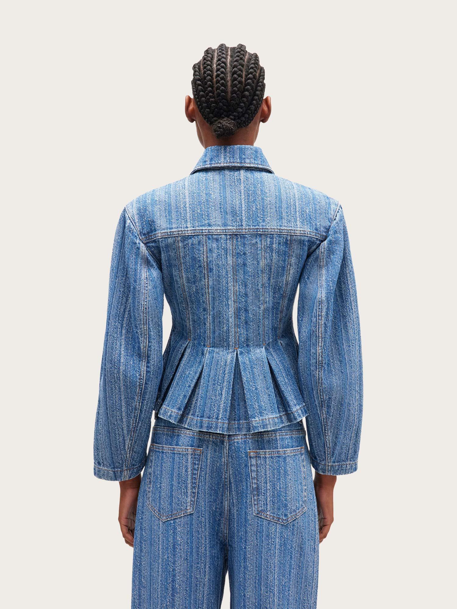 Structured Denim Fitted Jacket - Mid Blue Stone