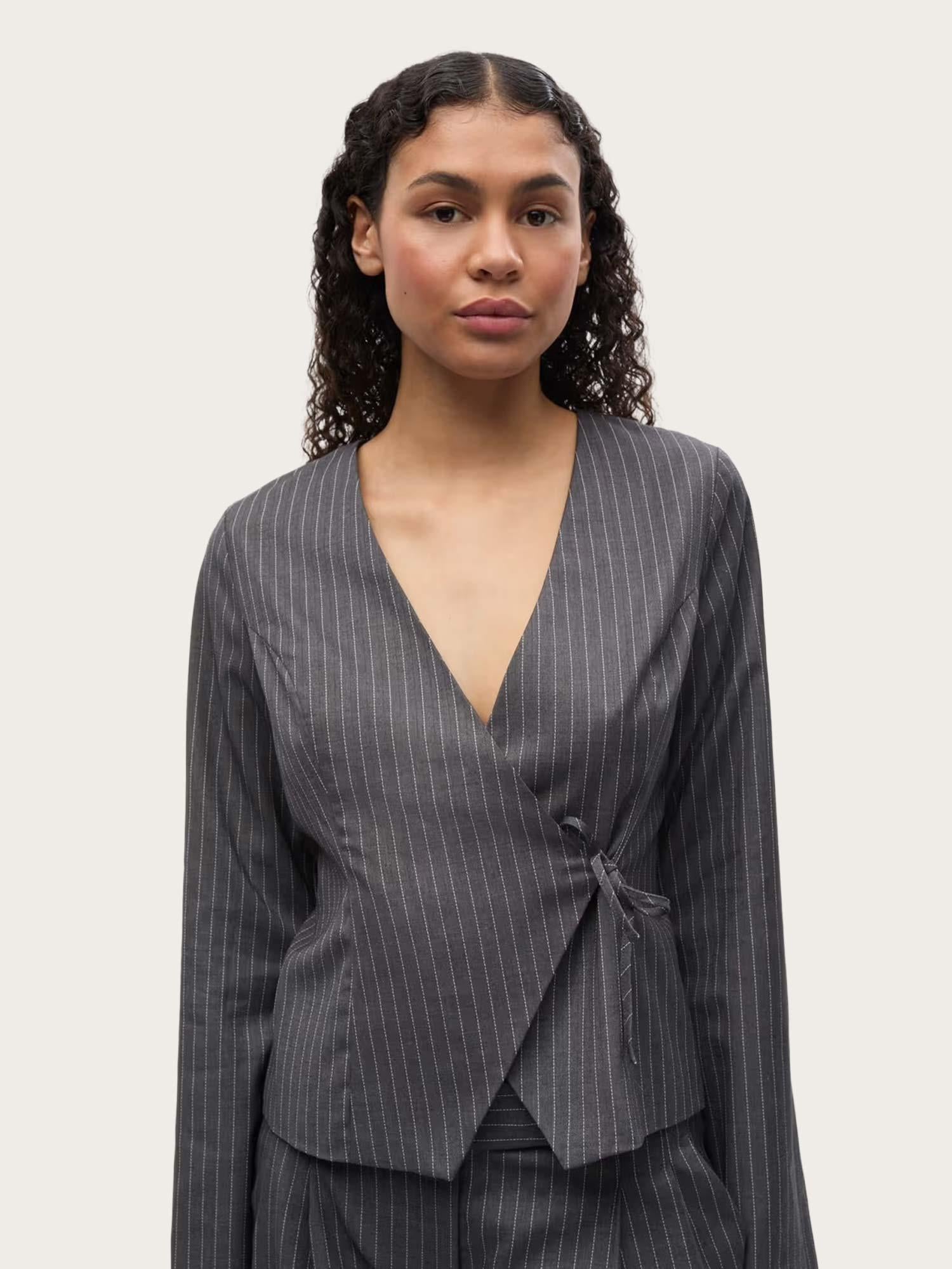 Encroydon LS Top - Grey/White Pinstriped