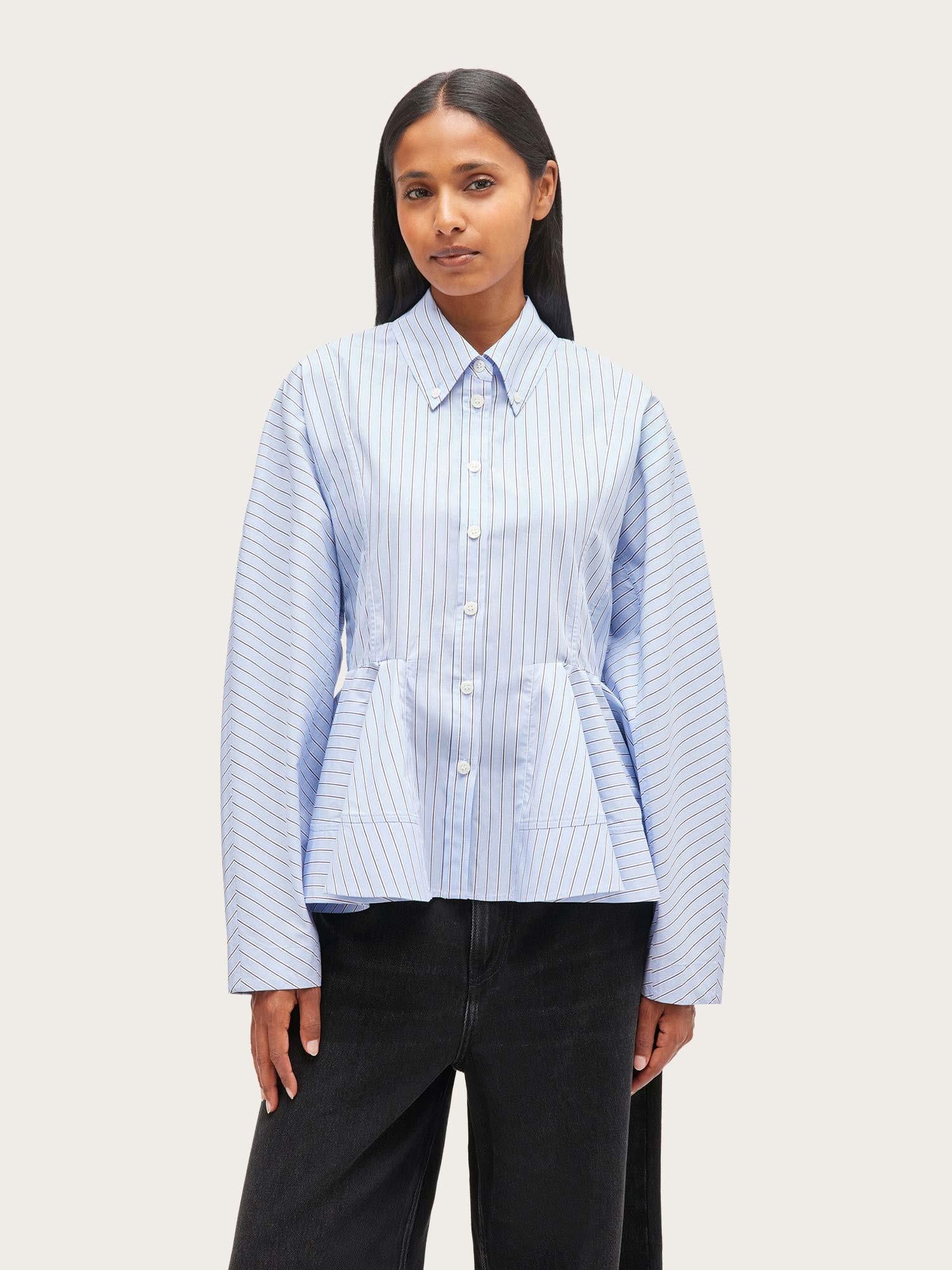 Stripe Cotton Peplum Shirt - Lavender Lustre