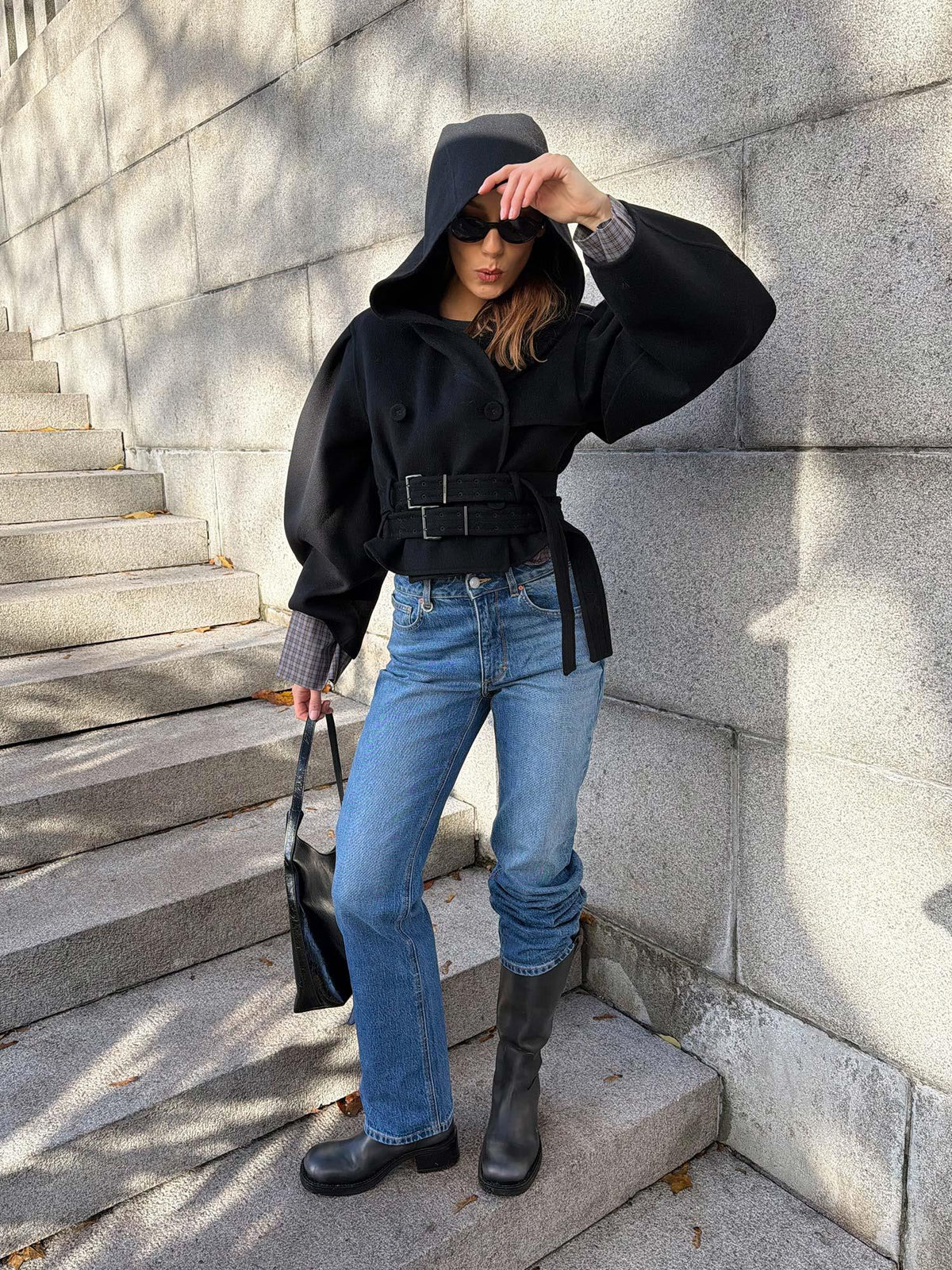 Splittable Wool Hooded Jacket - Black
