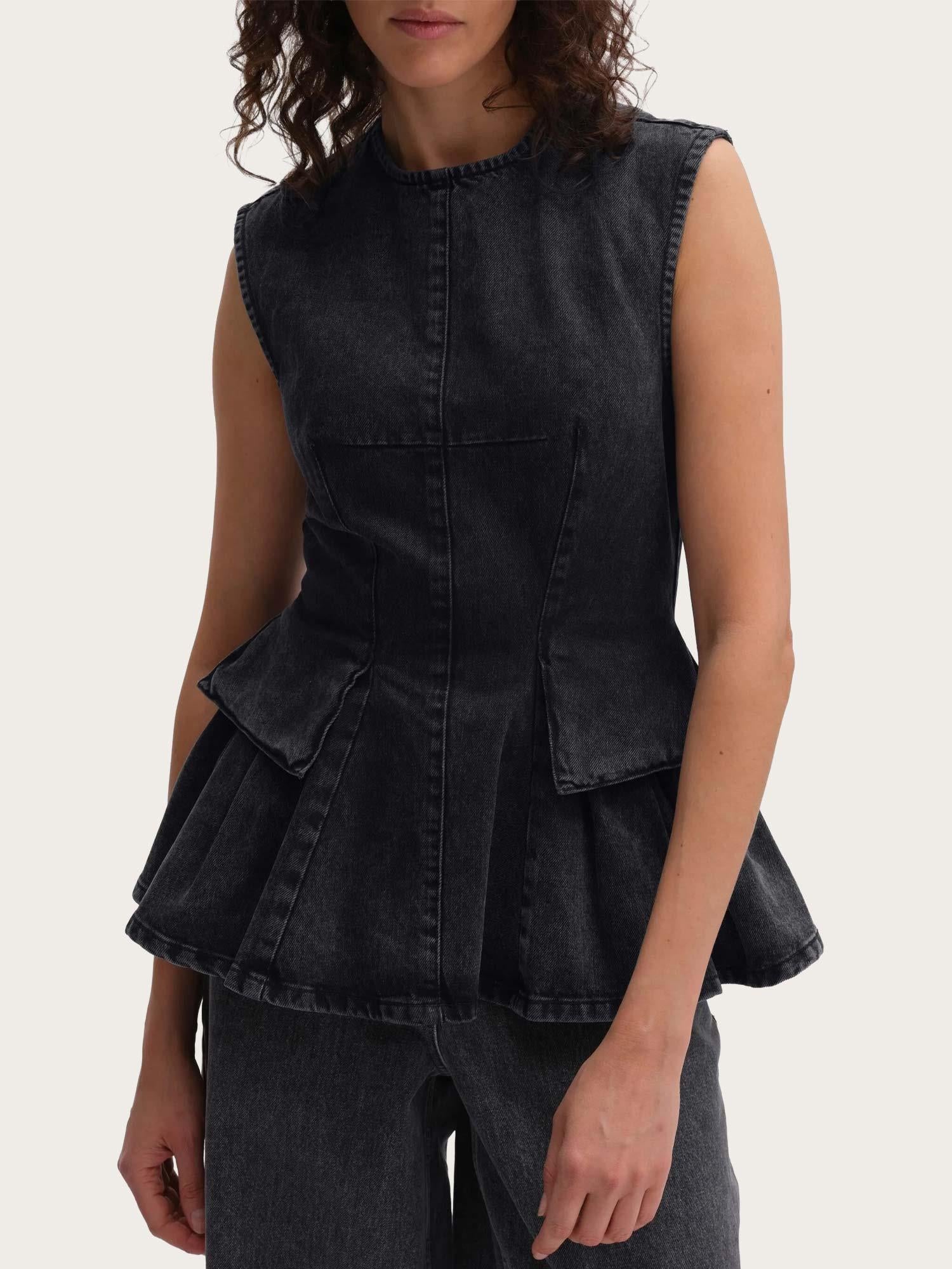 Peplum Denim Top - Frost Grey