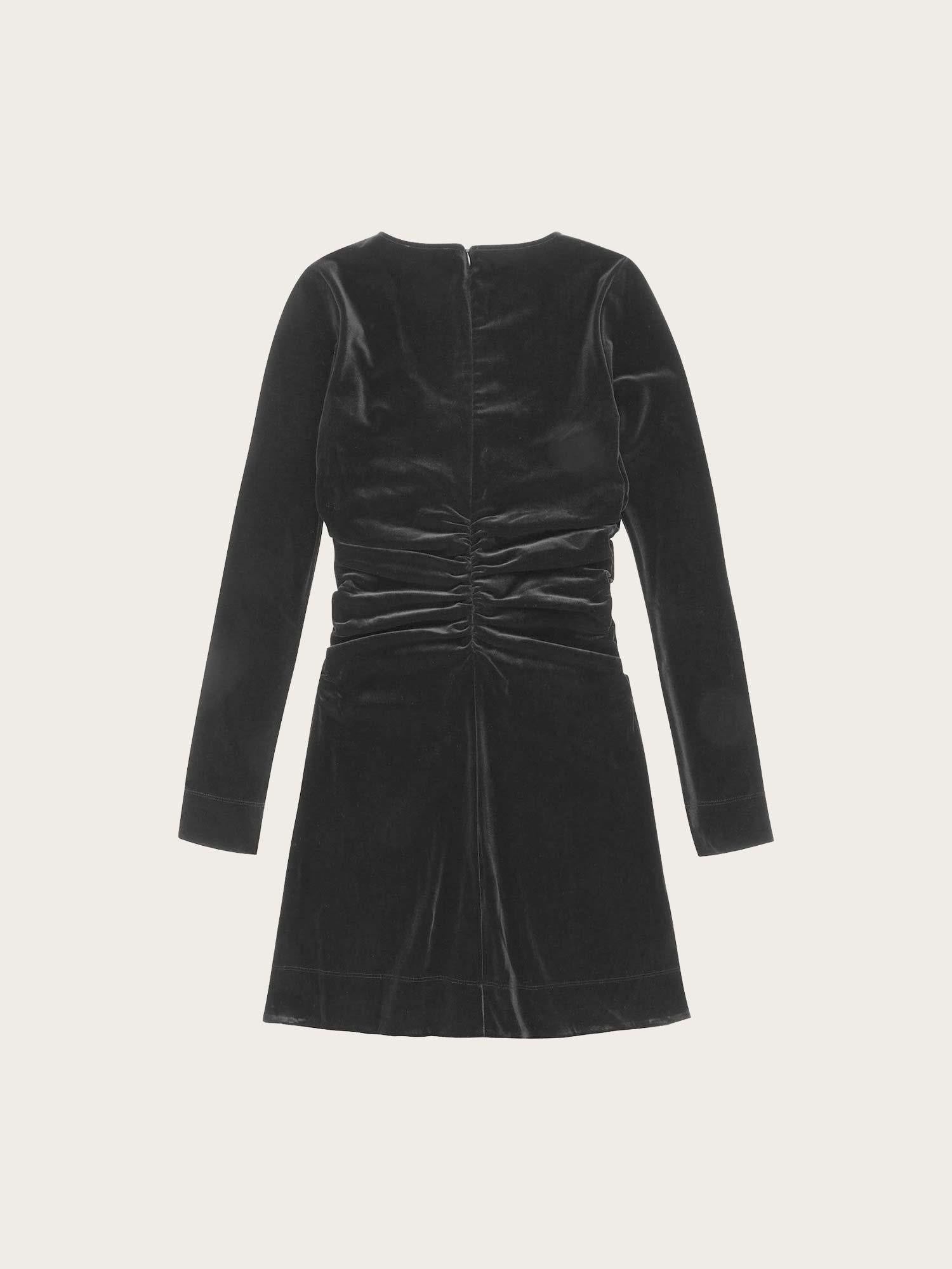 Velour Jersey Crossover Ruched Mini Dress - Black