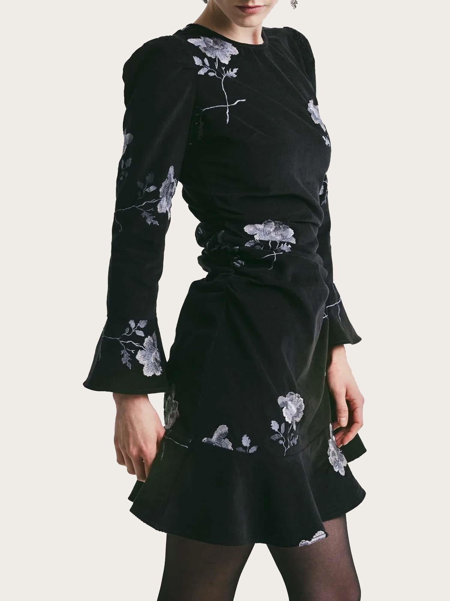 Cord Flounce Dress - Black