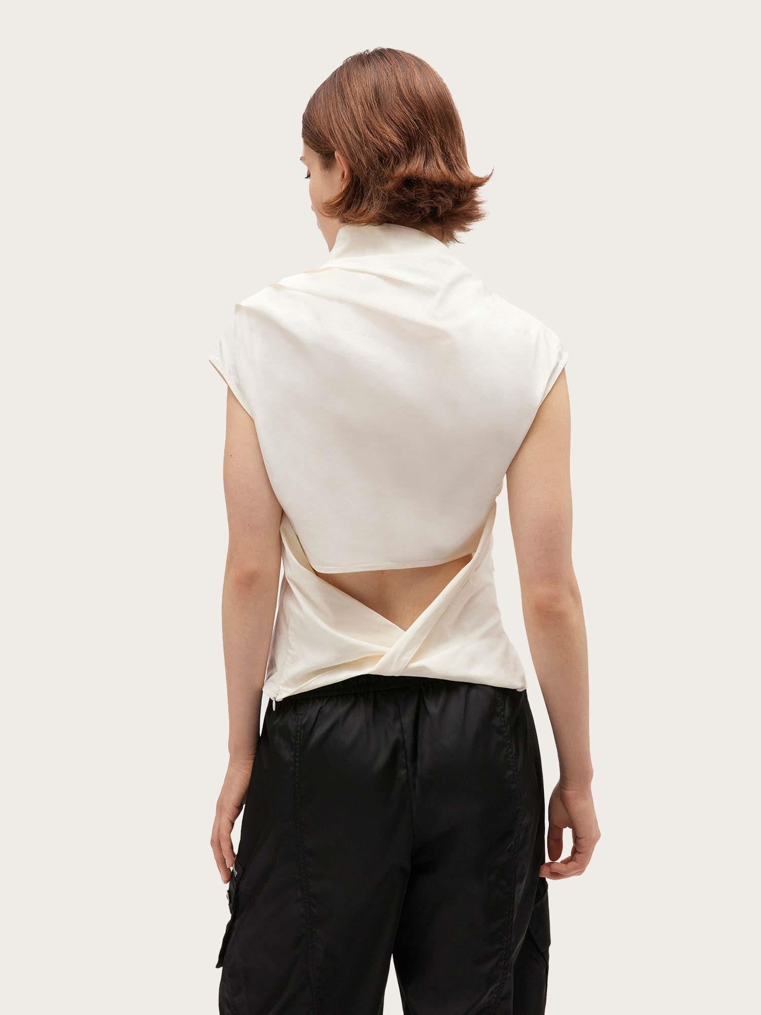 Stretch Cotton Ruched Top - Egret