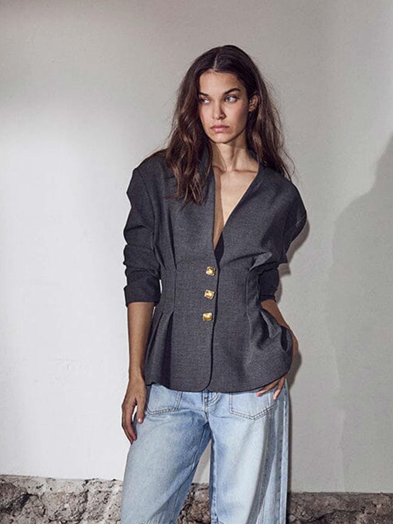 Enna Waist Pleat Blazer - Antracit
