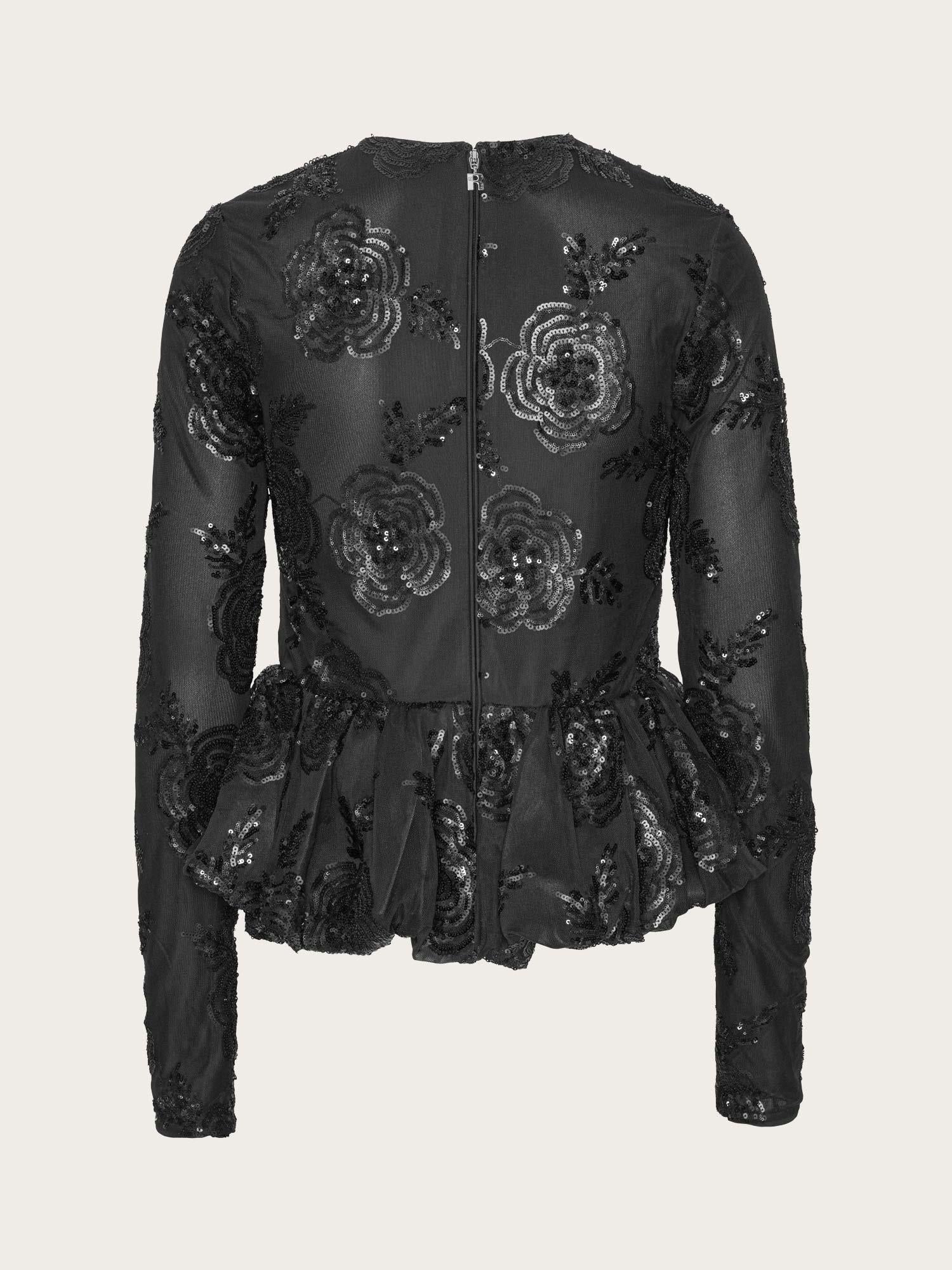 Sequins LS Bubble Top - Black