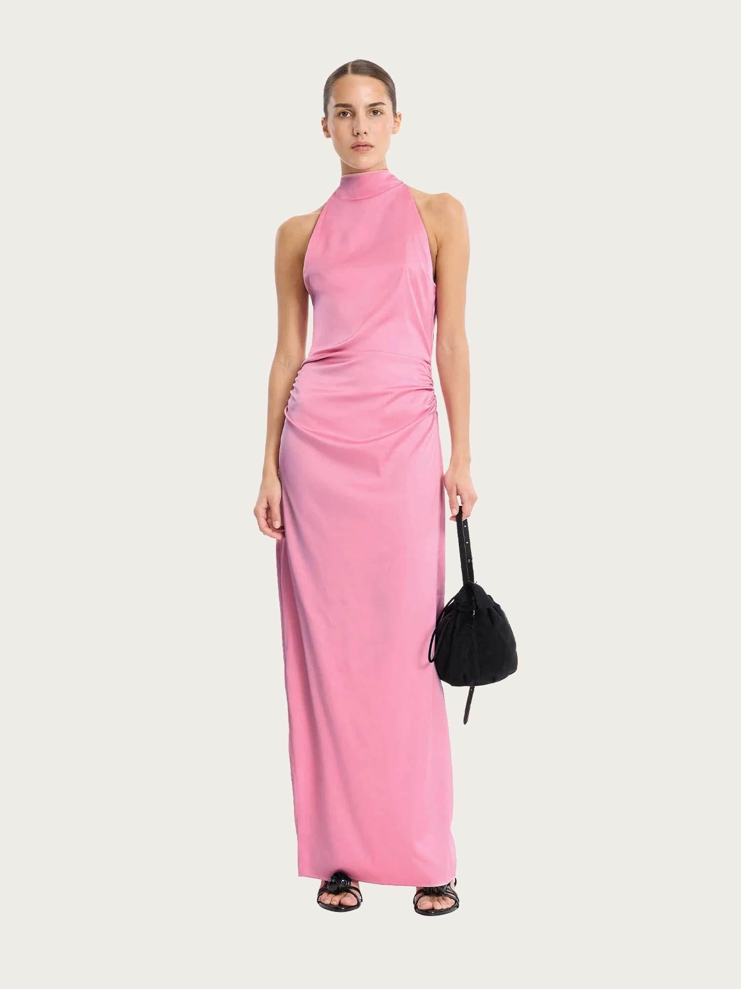 Halterneck Ruched Maxi - Begonia Pink