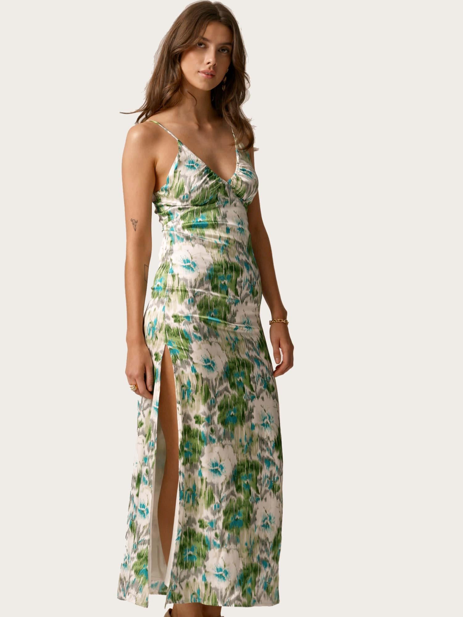 Tailored Satin Strap Dress - Green Bliss