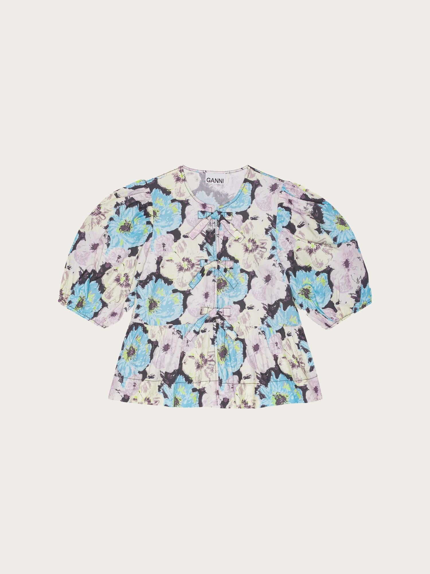 Printed Cotton Peplum Blouse - Muliticolour
