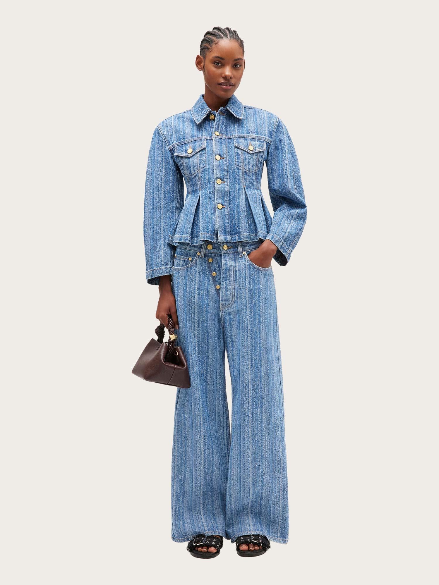 Structured Denim Fitted Jacket - Mid Blue Stone