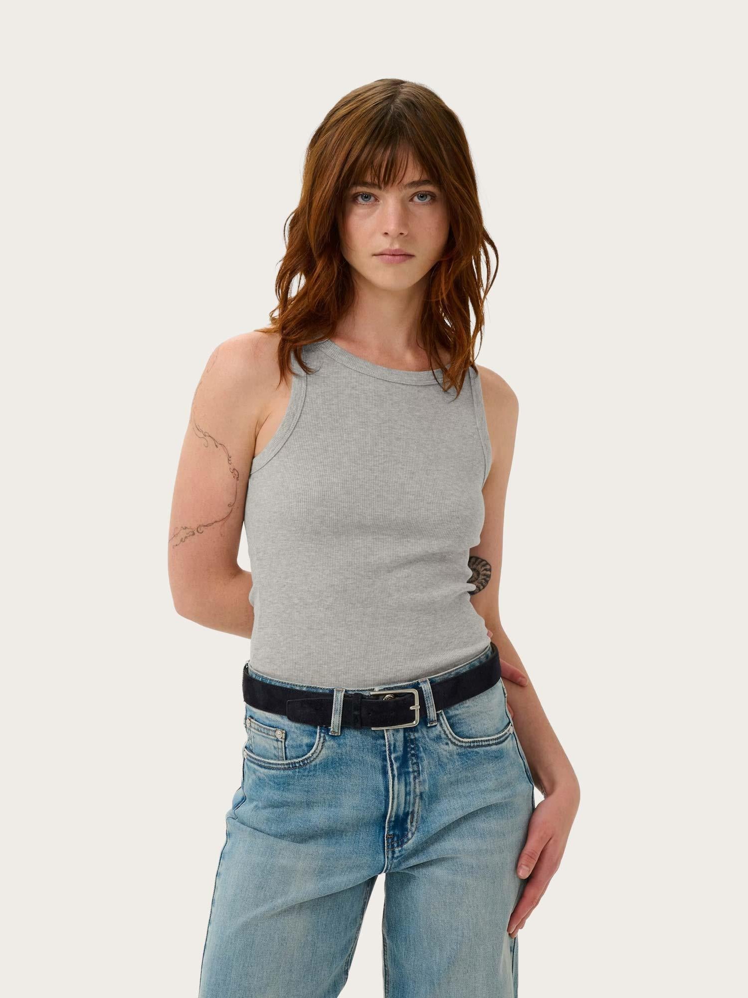 Drew sl Mel Top - Grey Melange