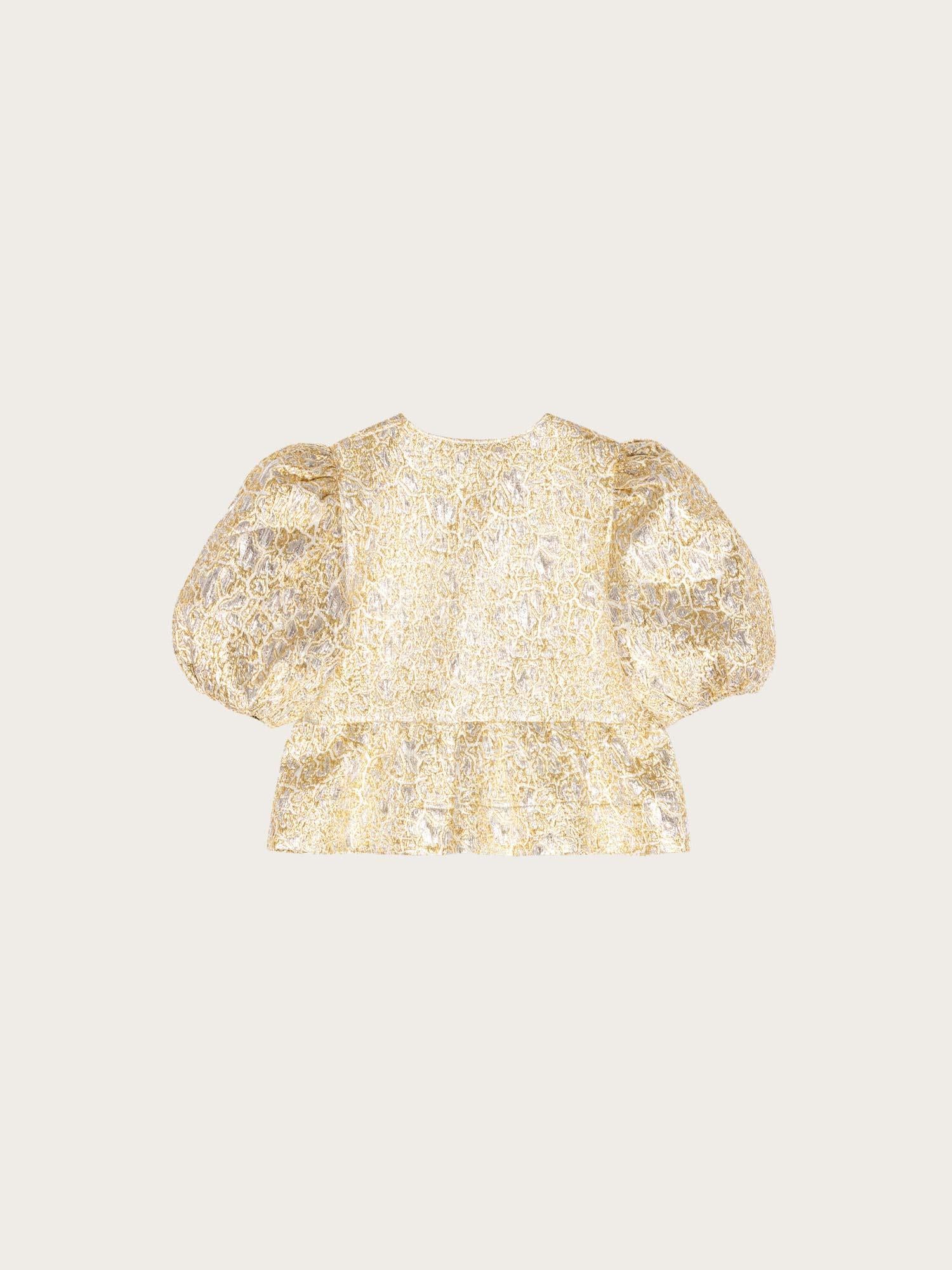 Metallic Cloque Peplum Blouse - Gold/Silver