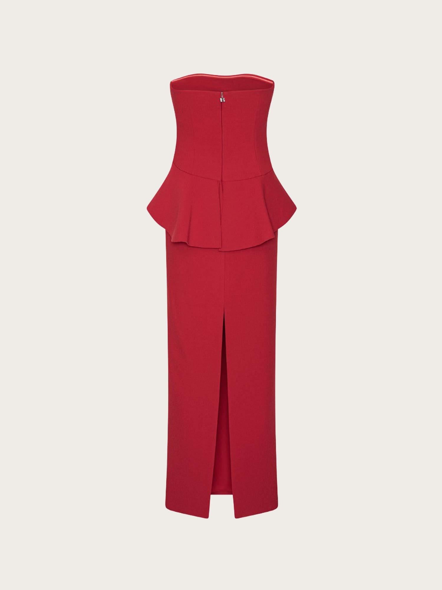Long Flower Strapless Dress - Scooter red