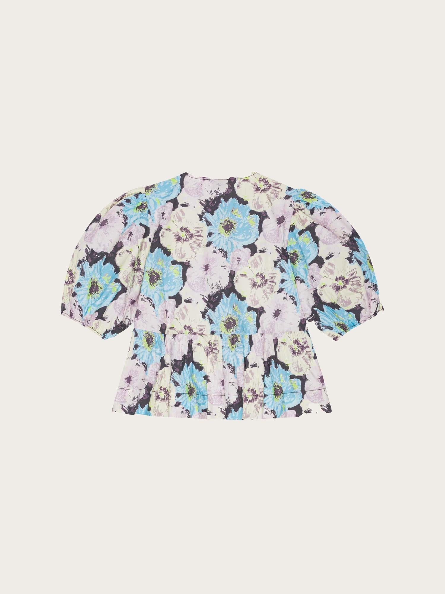 Printed Cotton Peplum Blouse - Muliticolour