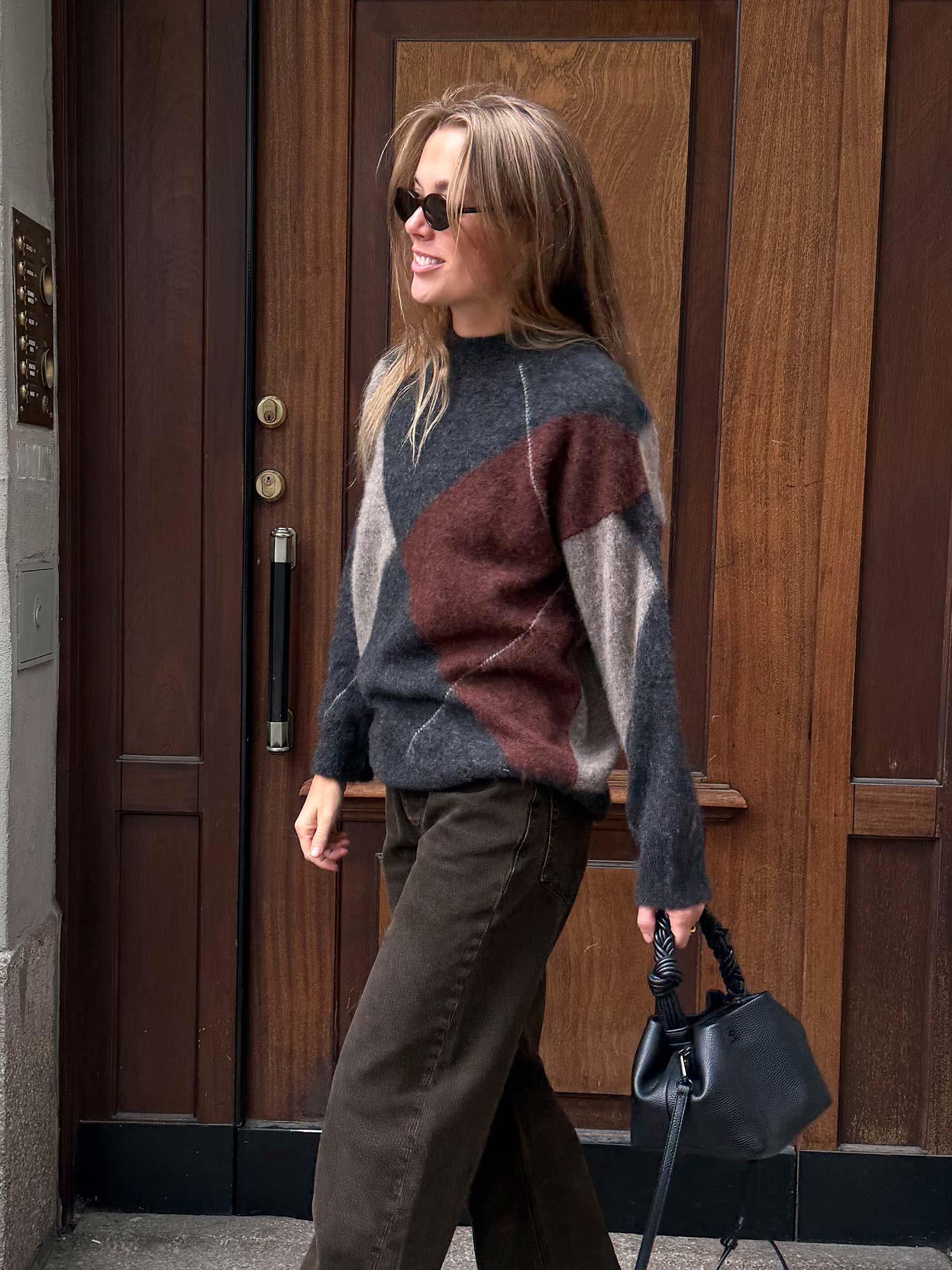 Kayne Argyle Sweater - Brown Melange Combo